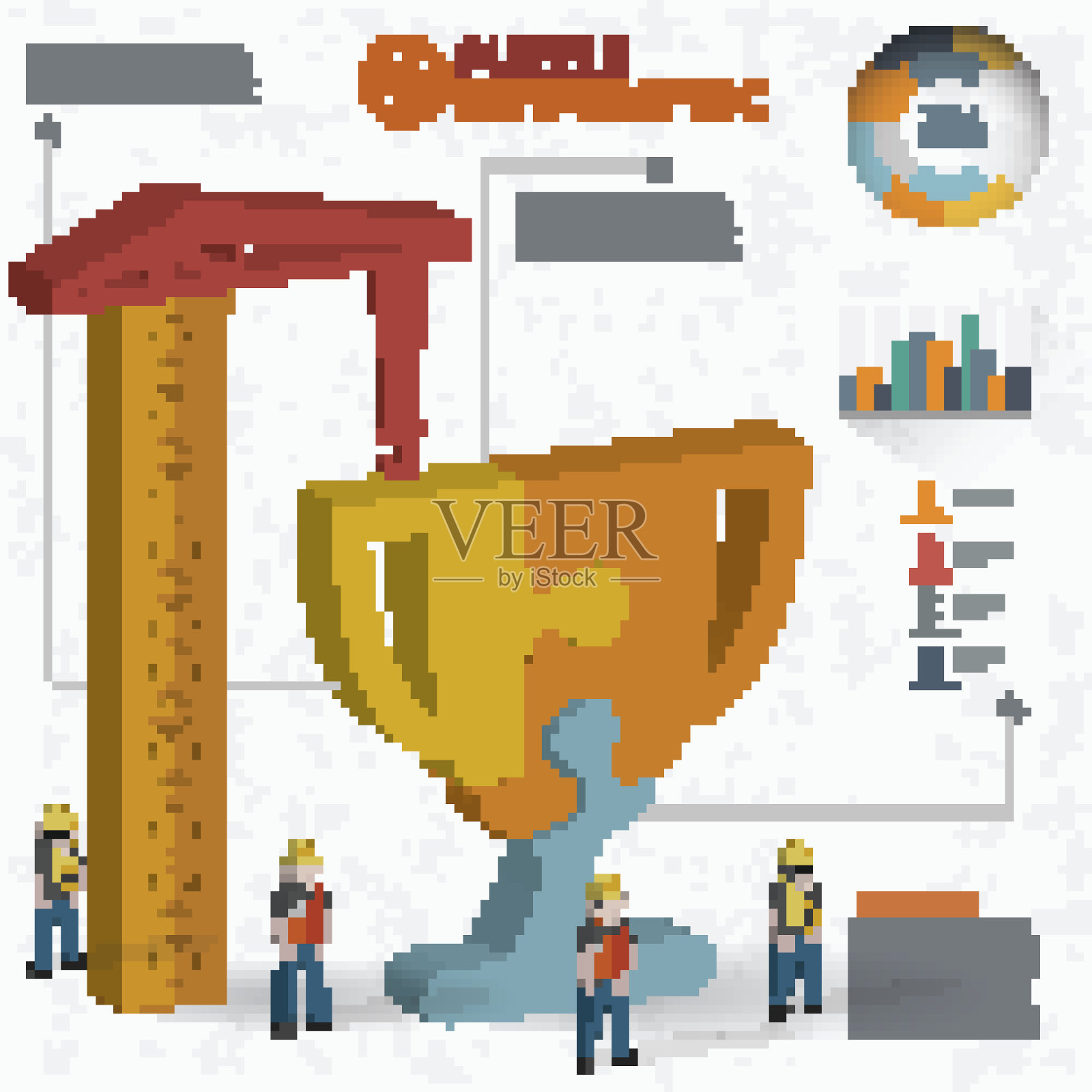 奖杯拼图，三维图形，矢量插画图片素材