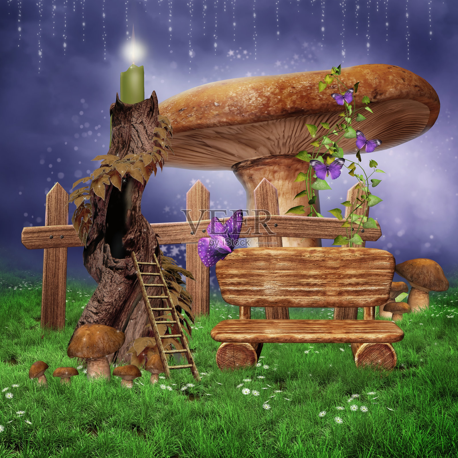 仙女蜡烛灯插画图片素材