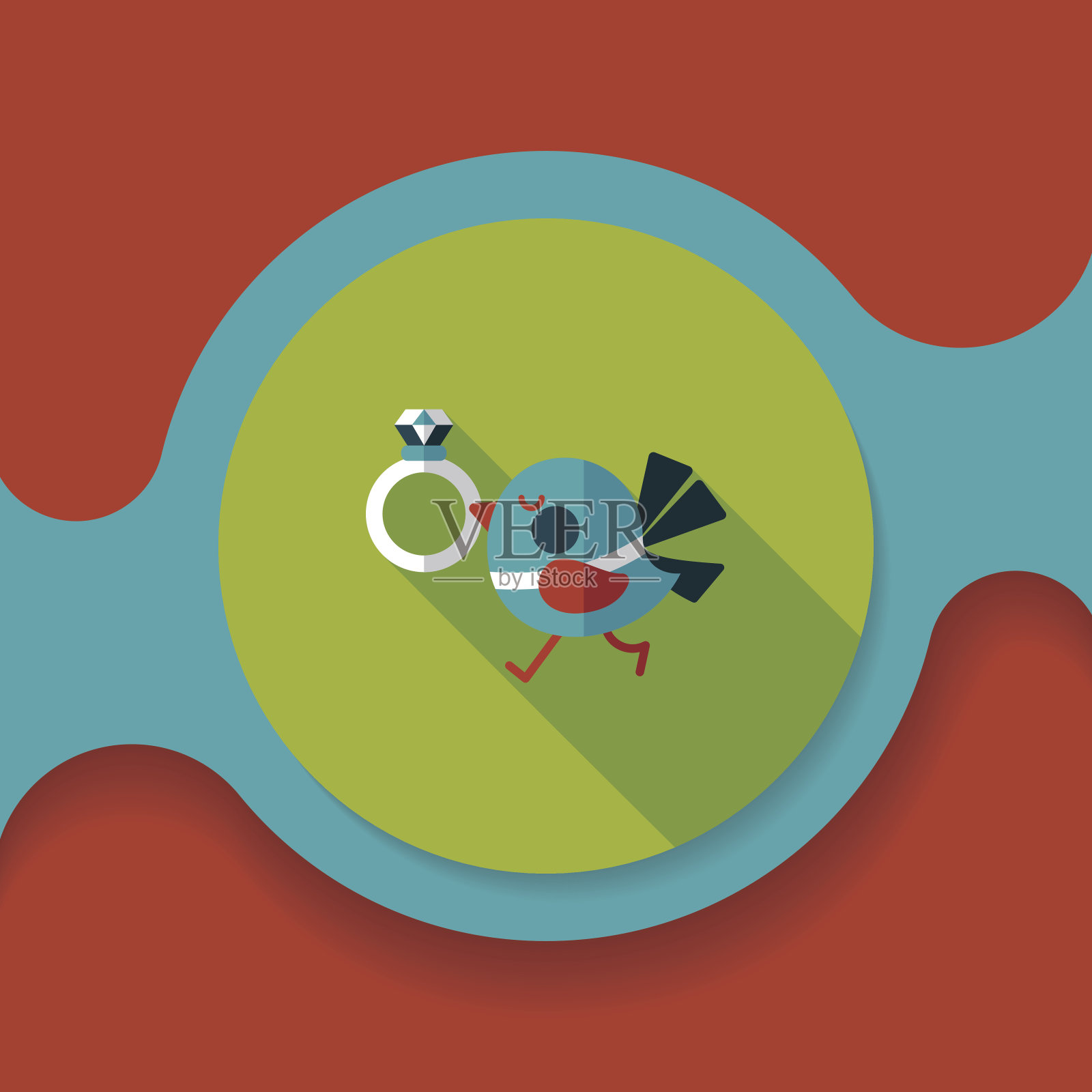 结婚鸟与钻石戒指的平面图标插画图片素材