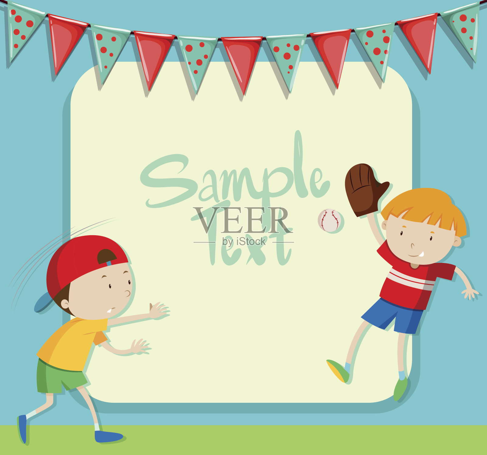 边界设计与男孩打棒球设计模板素材