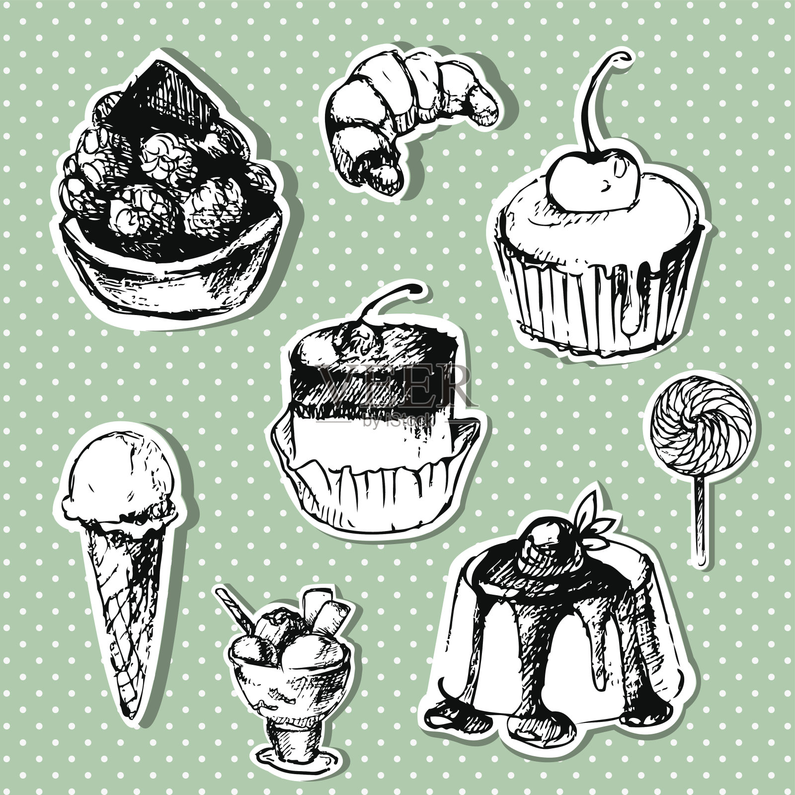 手绘甜点套装插画图片素材