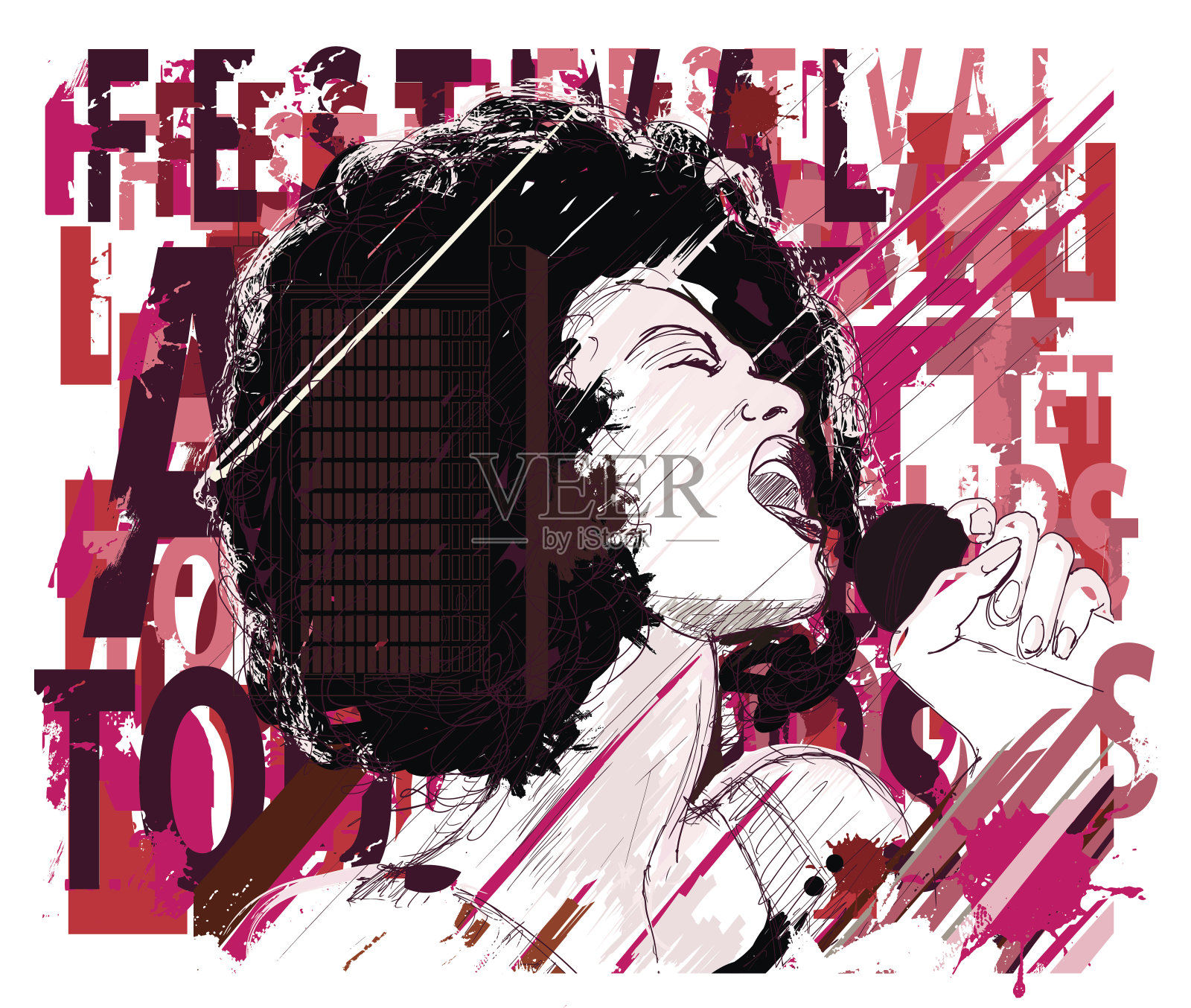 爵士乐，美国黑人爵士乐歌手插画图片素材