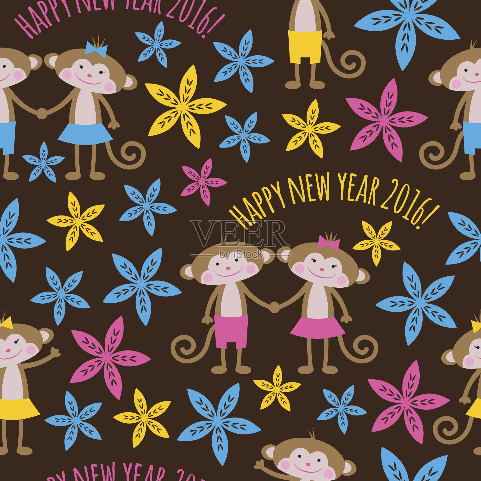 圣诞背景与猴子无缝矢量设计模板素材