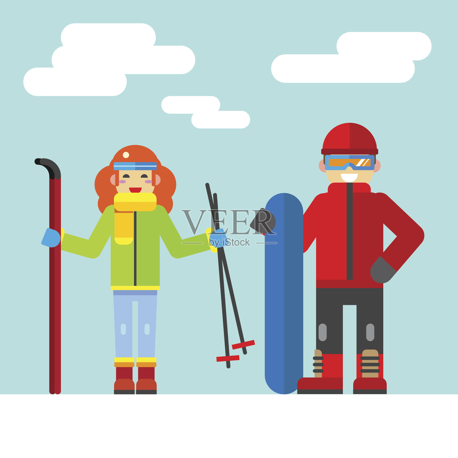滑雪者在冬天休息插画图片素材