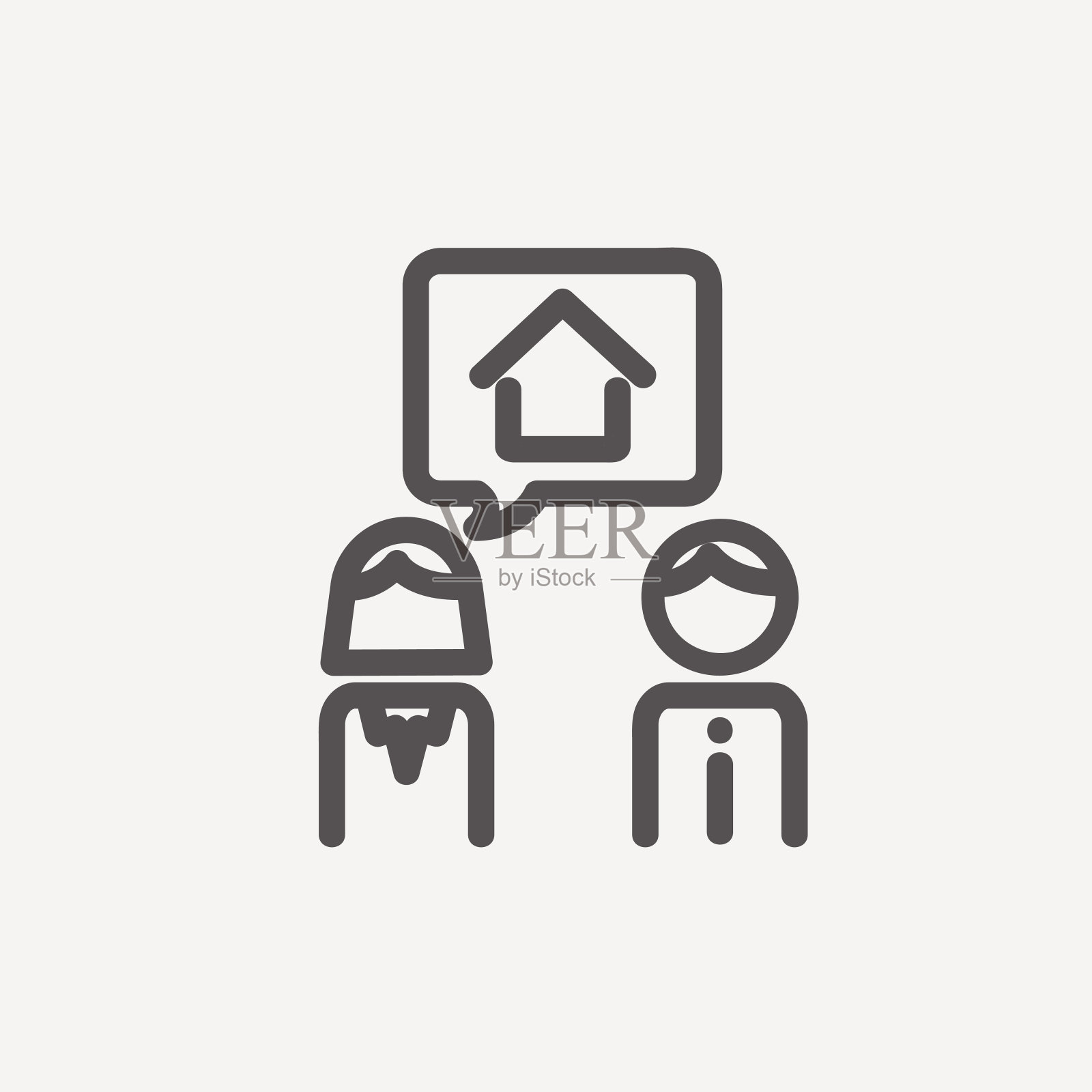 夫妇考虑买一个细线图标的房子图标素材