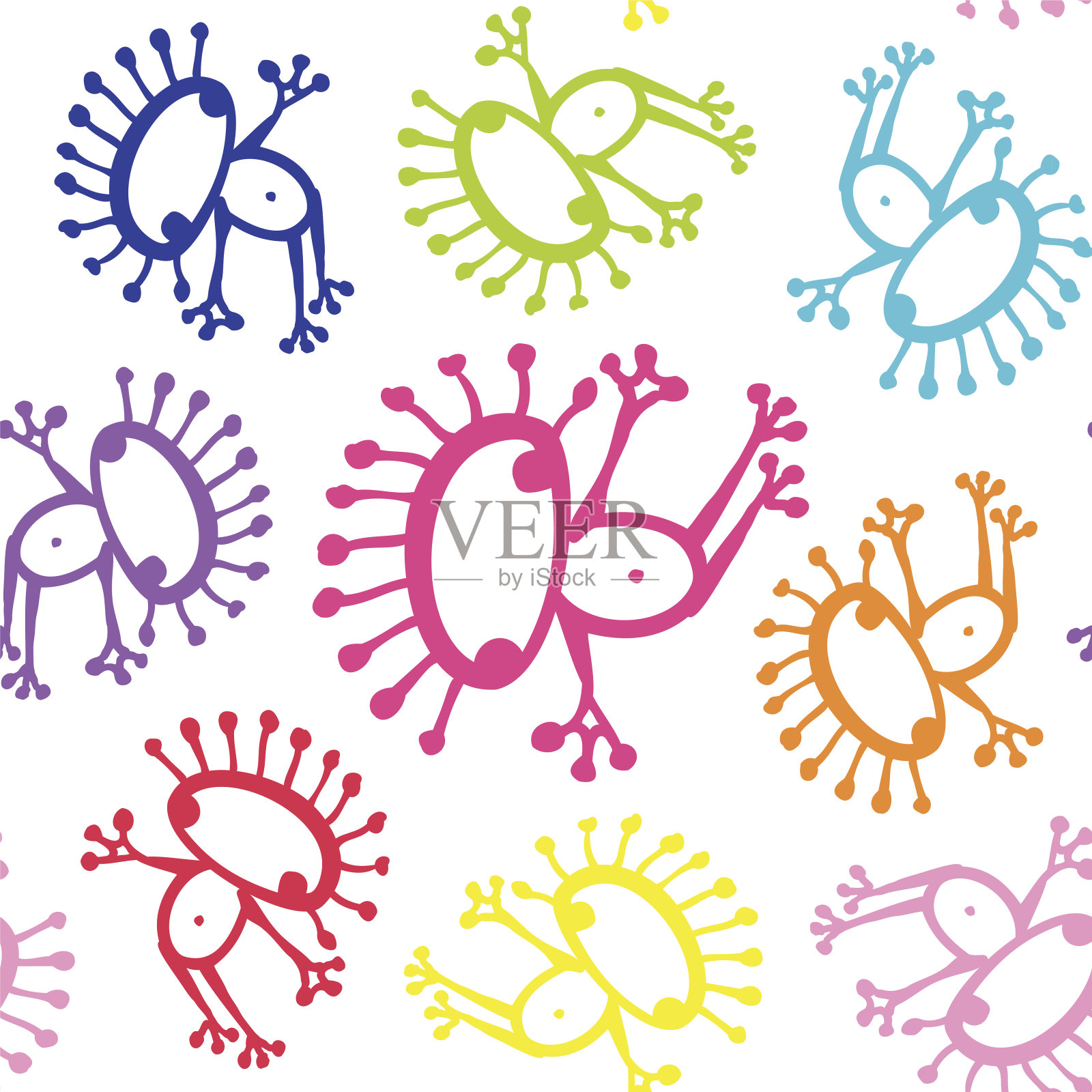 彩色涂鸦异形青蛙矢量无缝图案背景纹理插画图片素材