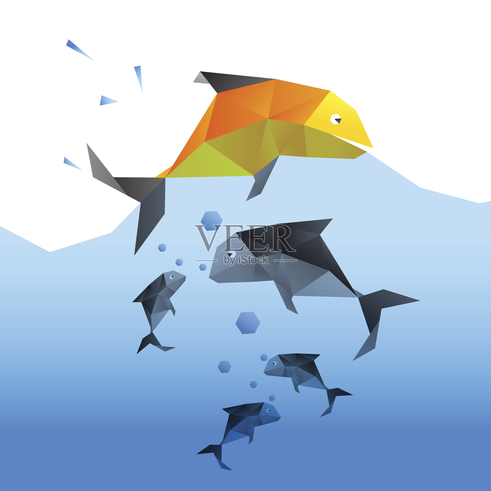 鱼跳在其他鱼的上面插画图片素材