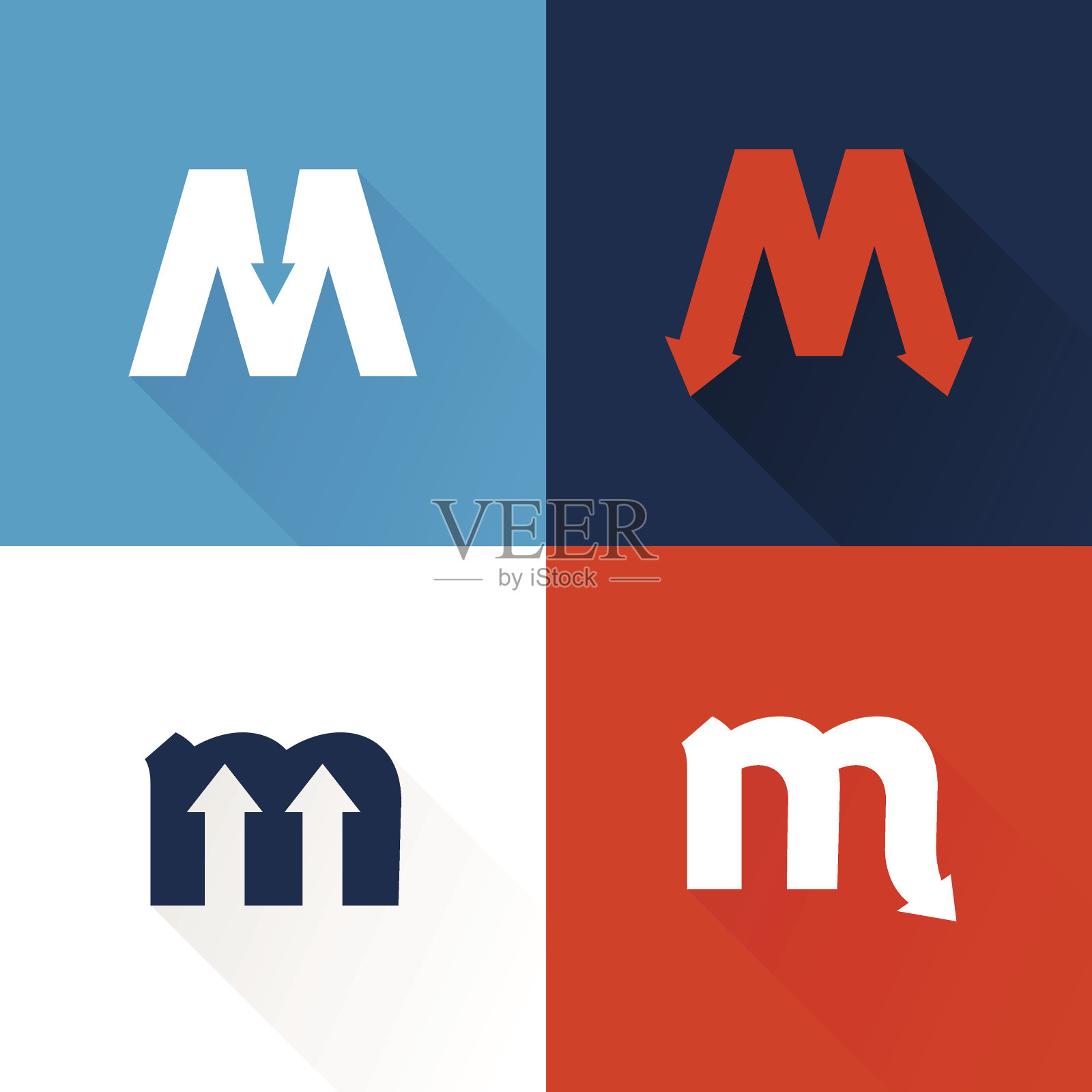 M字母图标与箭头设置。图标素材