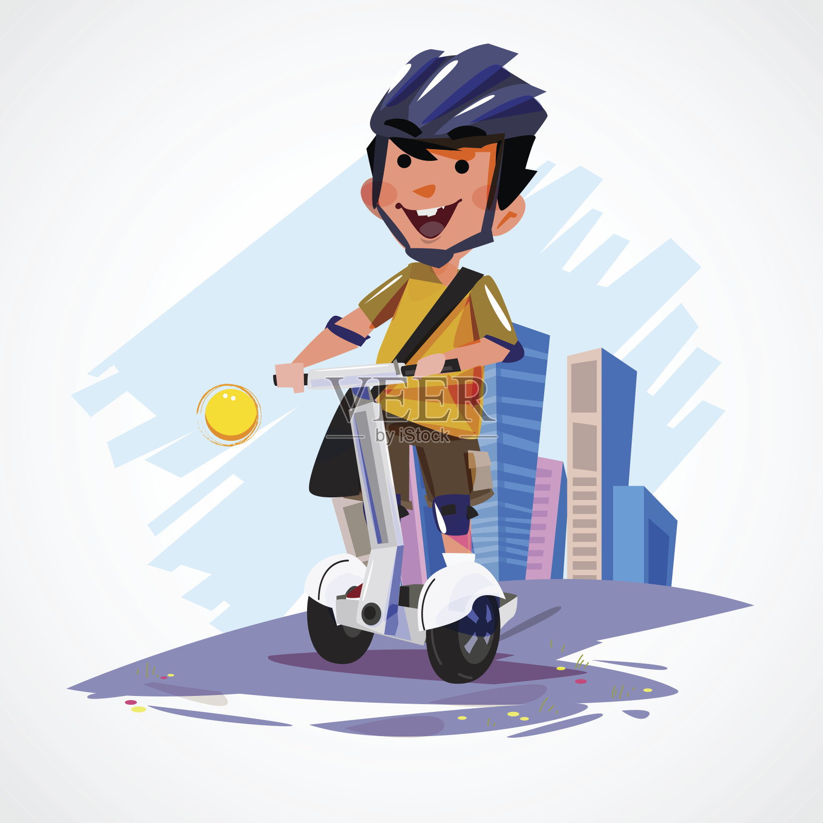 骑着电动双轮平衡车的年轻男人插画图片素材