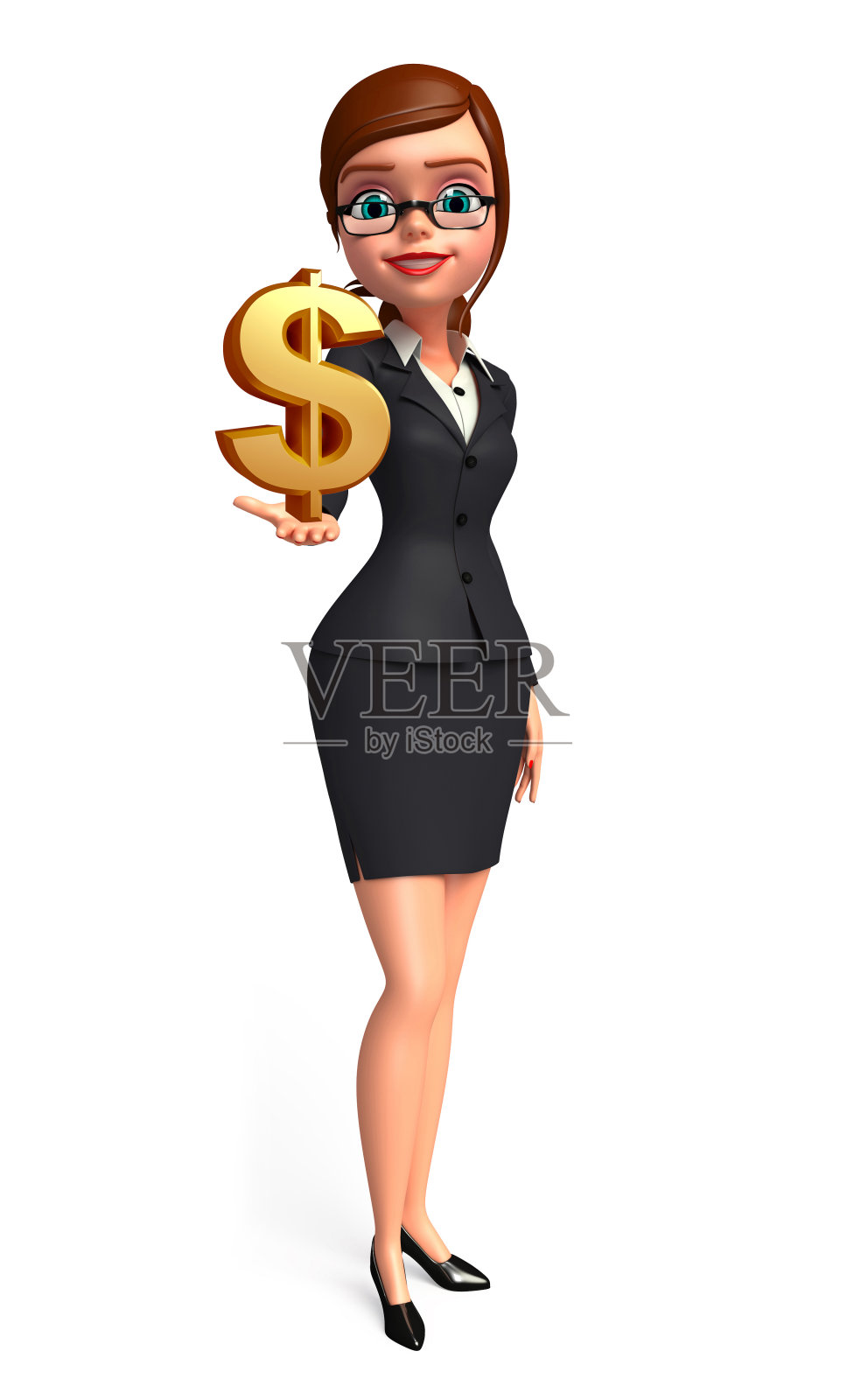 年轻的商业女性与美元符号照片摄影图片