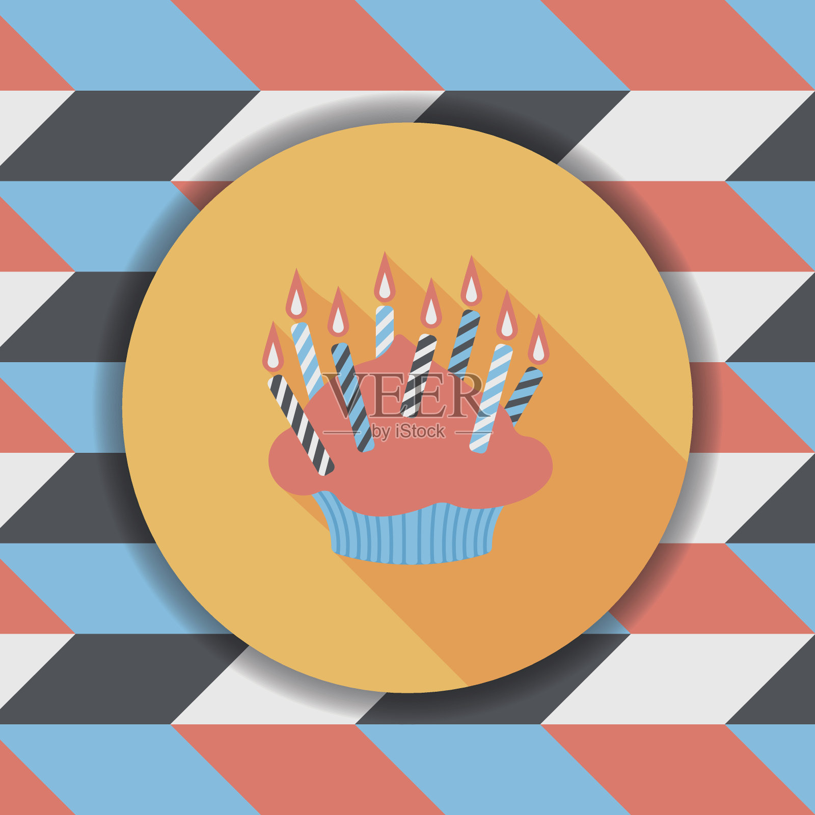 生日蛋糕与长影子的扁平图标，eps10插画图片素材