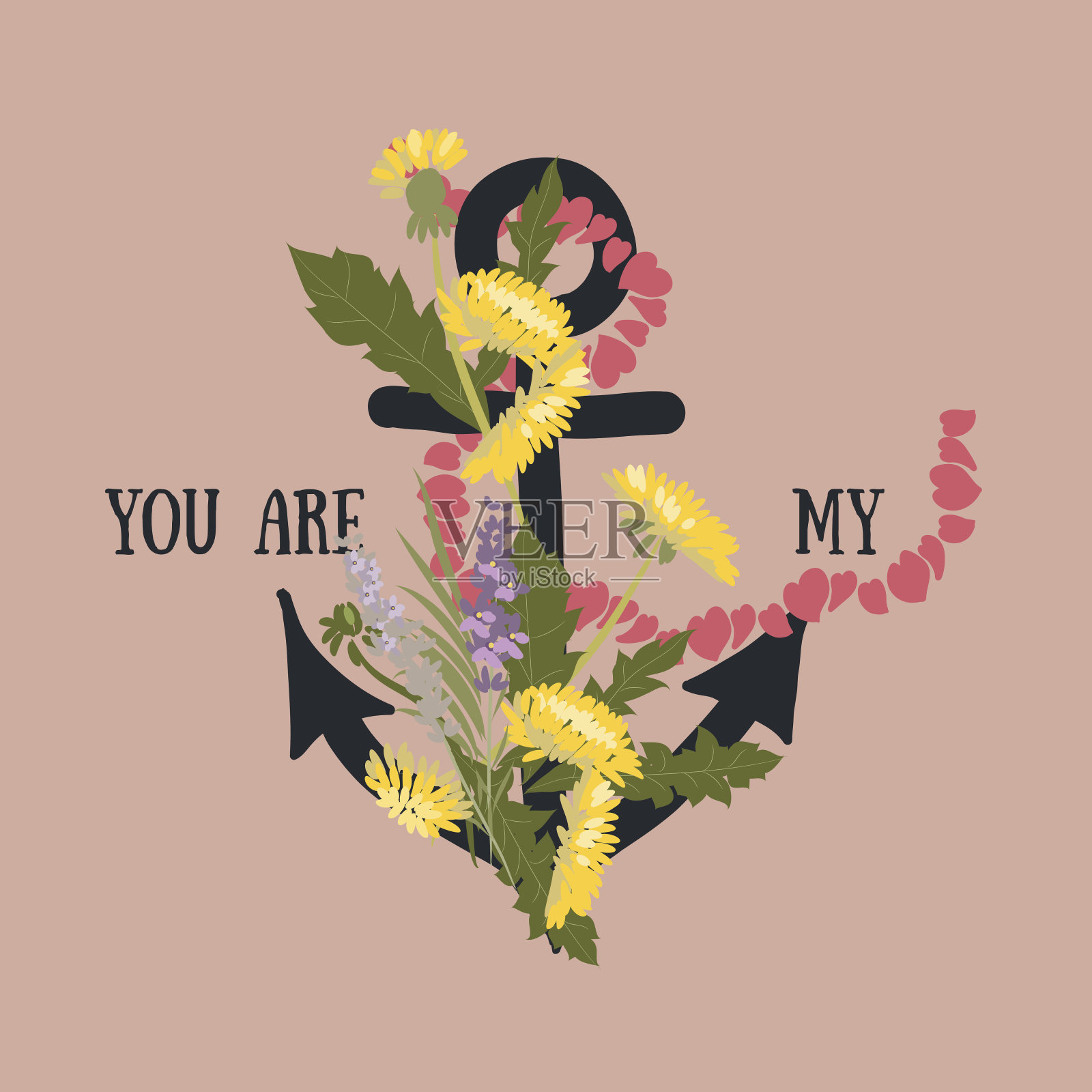 背景与花蒲公英和锚插画图片素材