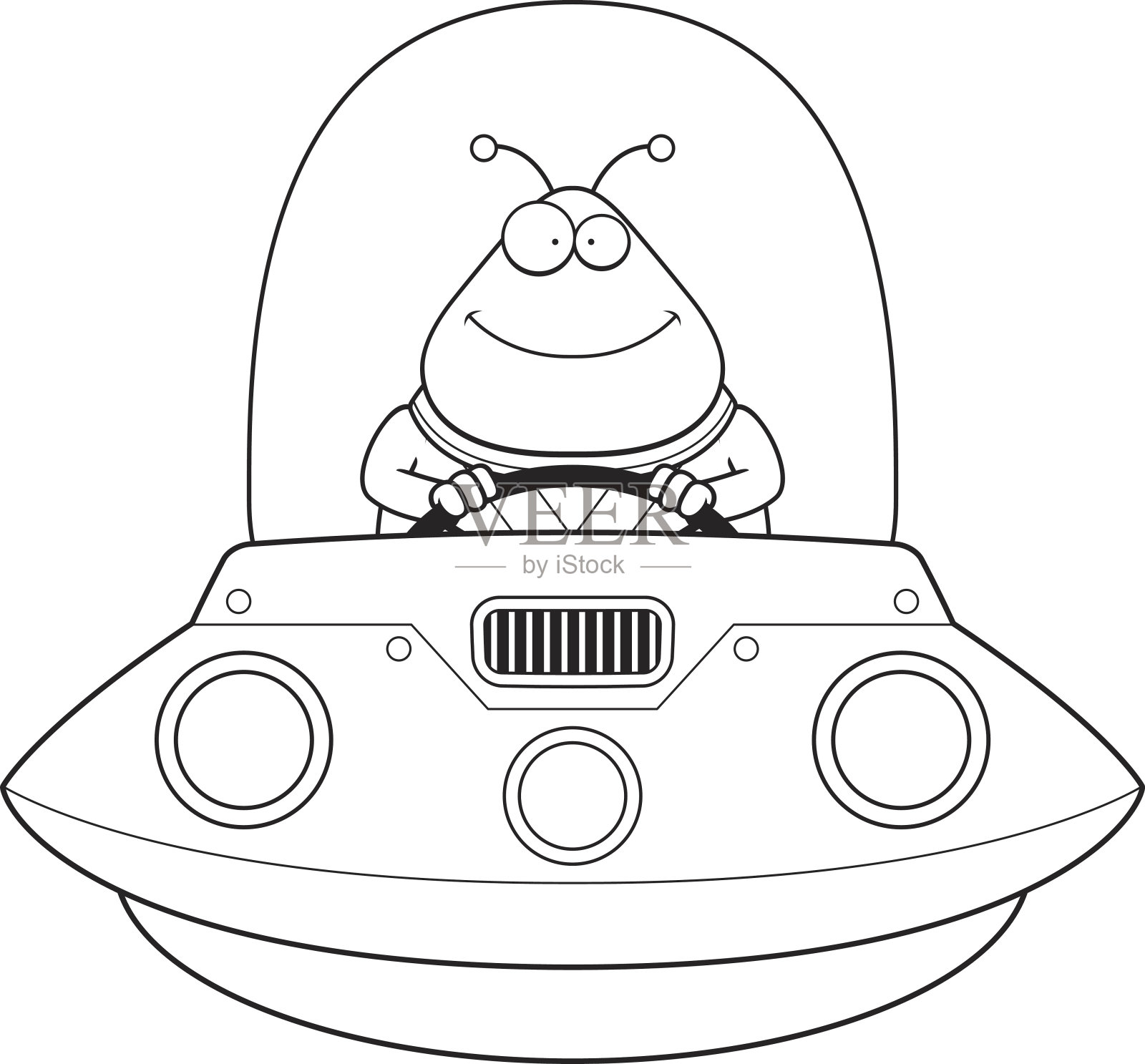 微笑的卡通外星人UFO设计元素图片