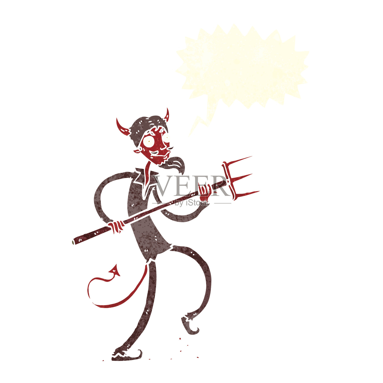 卡通魔鬼与干草叉与语音泡泡设计元素图片