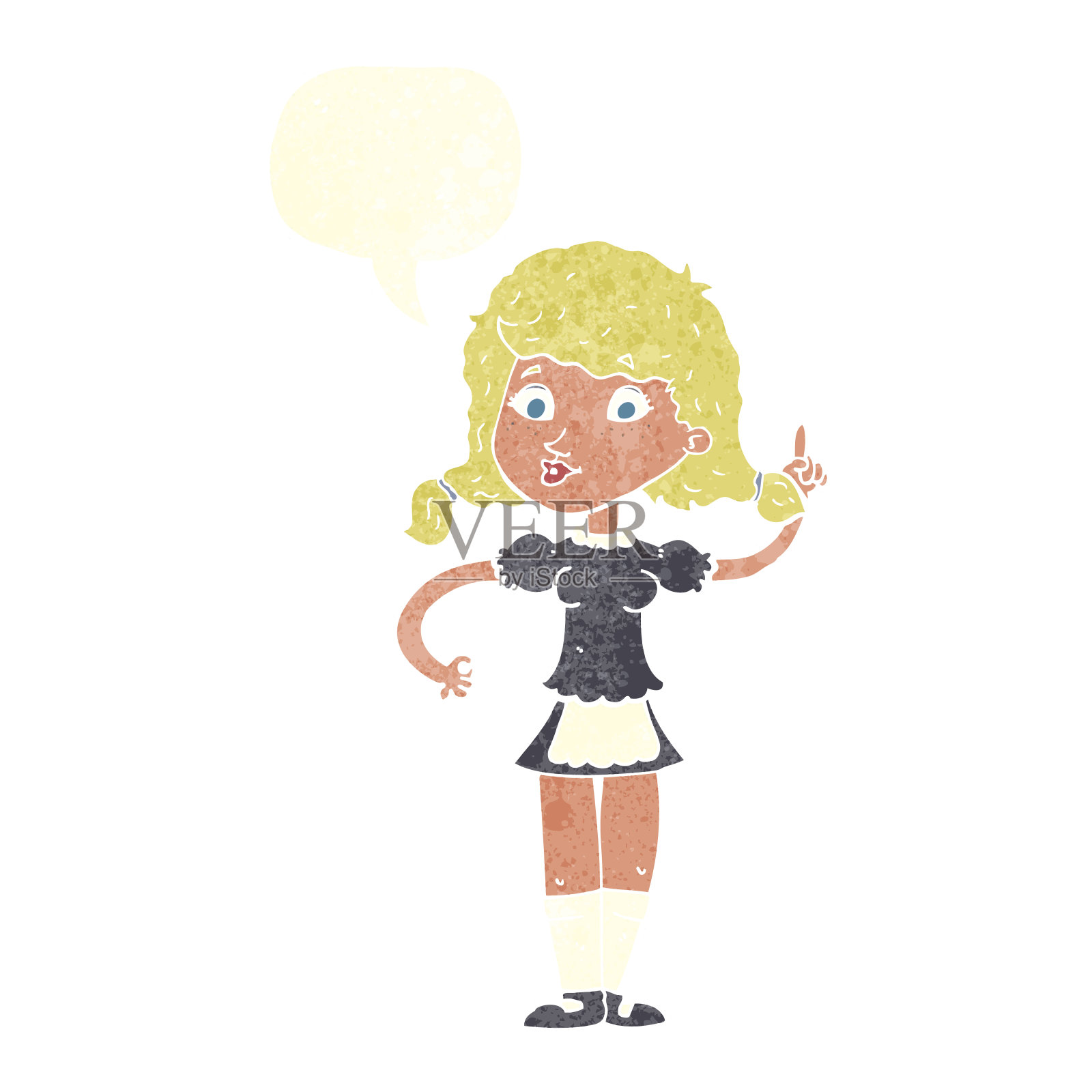 卡通漂亮的女保洁员和说话泡泡插画图片素材