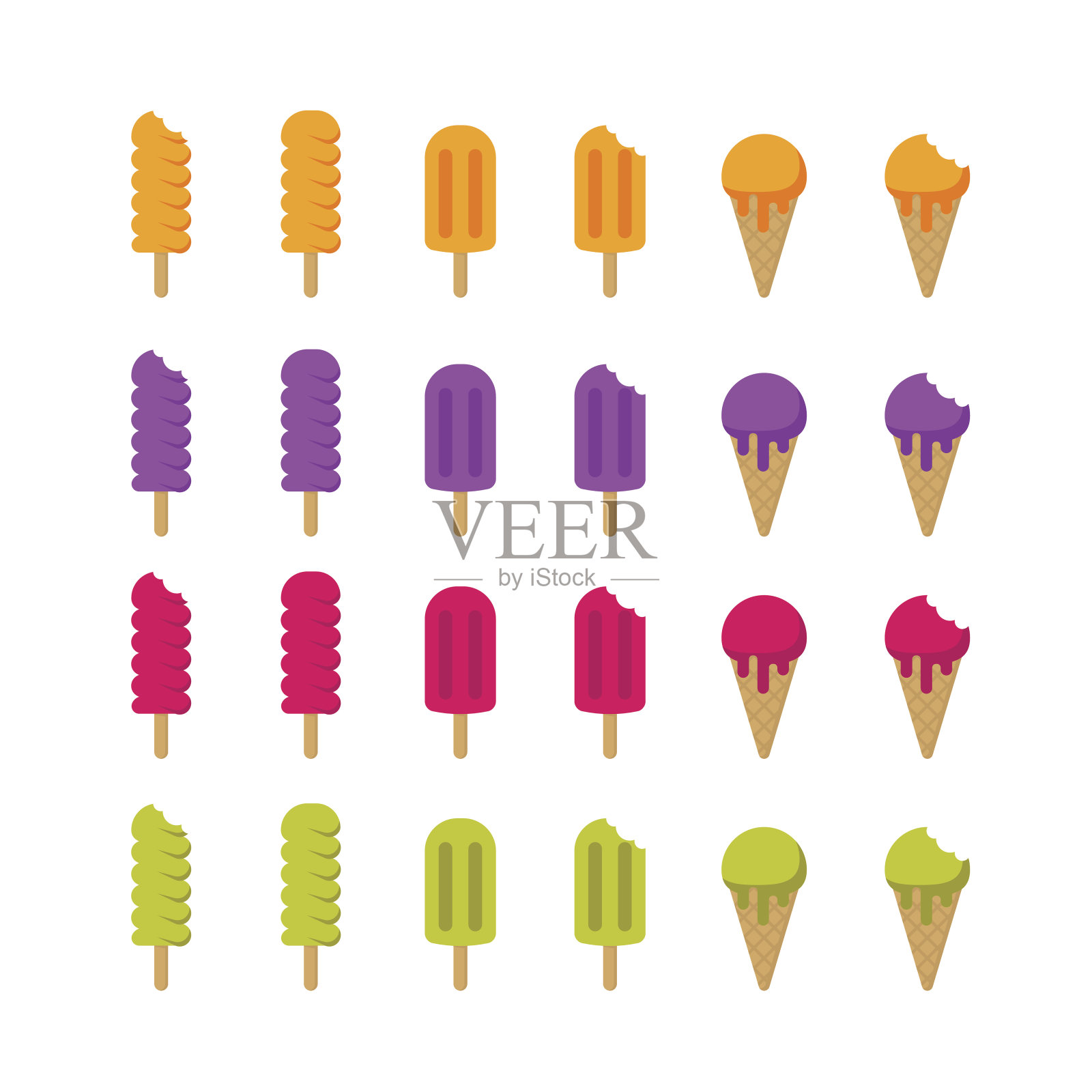 一组矢量多色冰淇淋图标。插画图片素材
