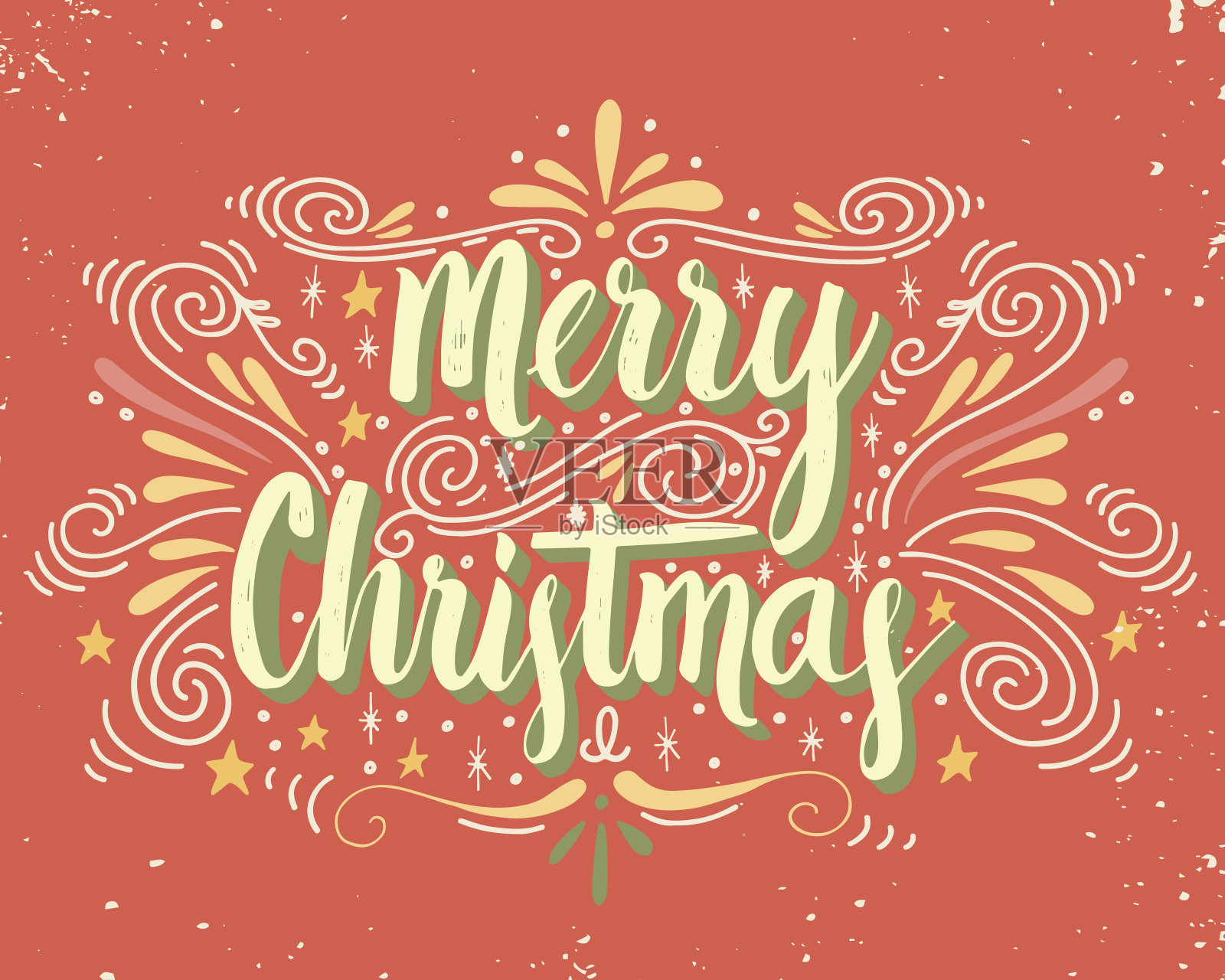 圣诞快乐，有手写的复古海报插画图片素材