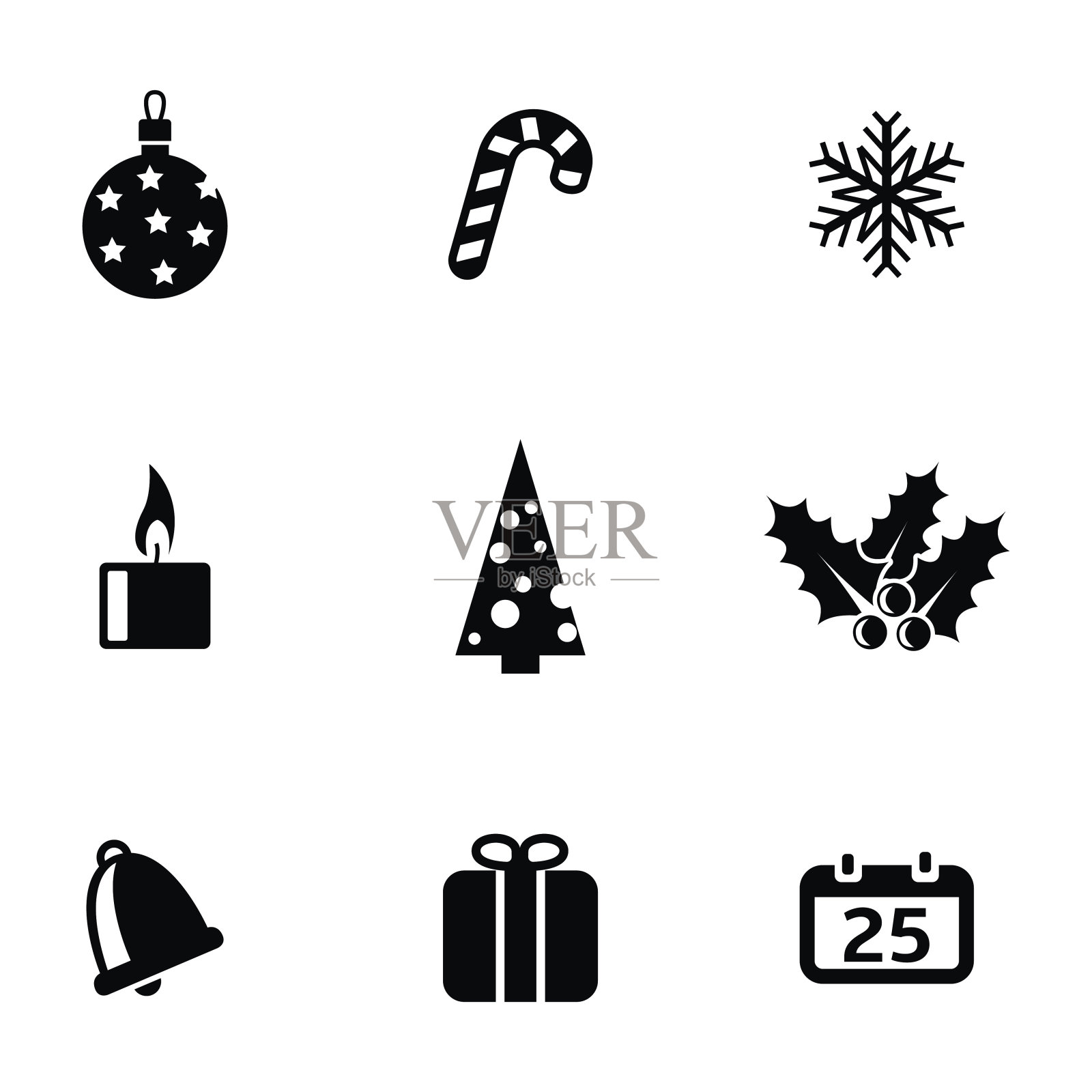 向量黑色圣诞图标集图标素材