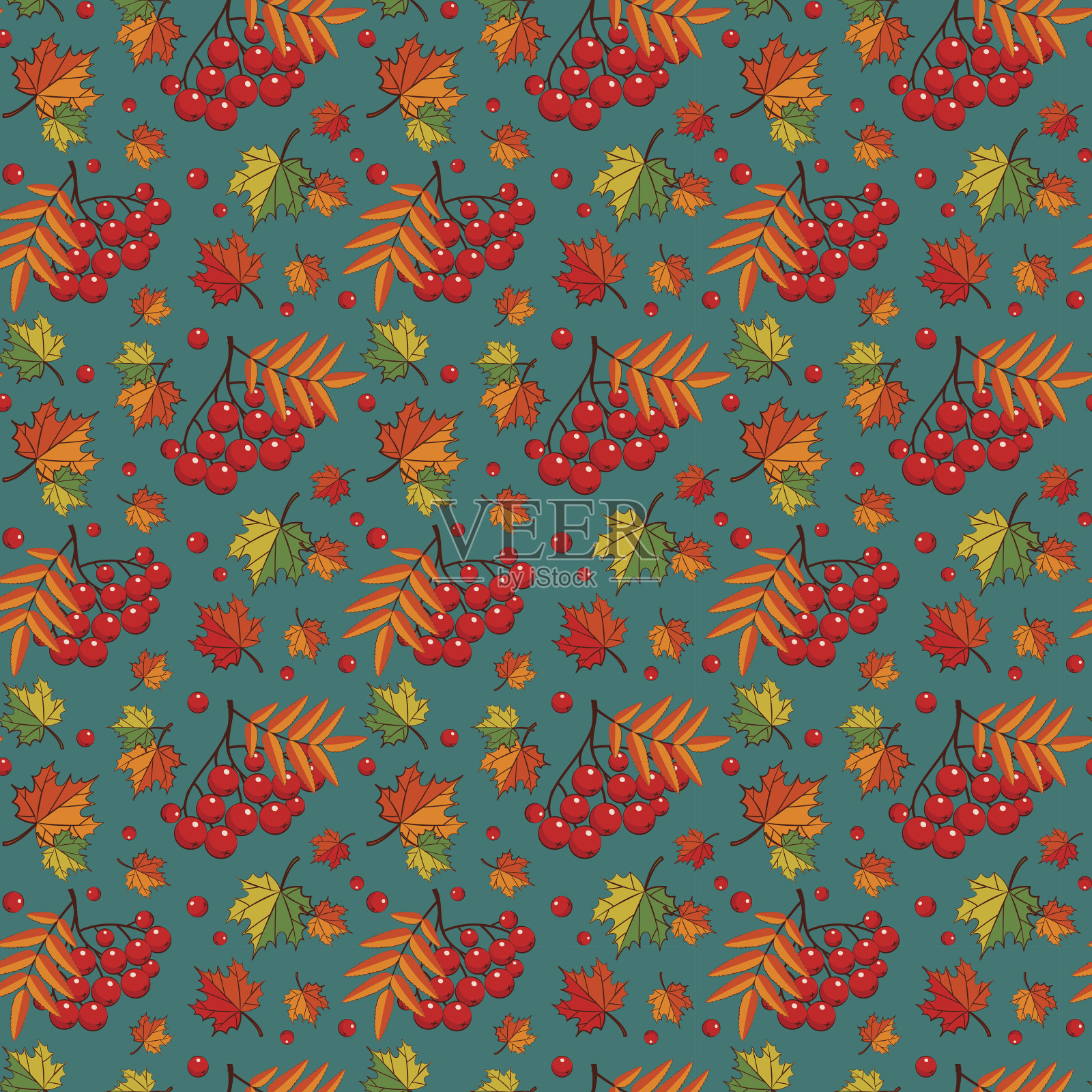 秋季无缝模式与月花浆果。插画图片素材