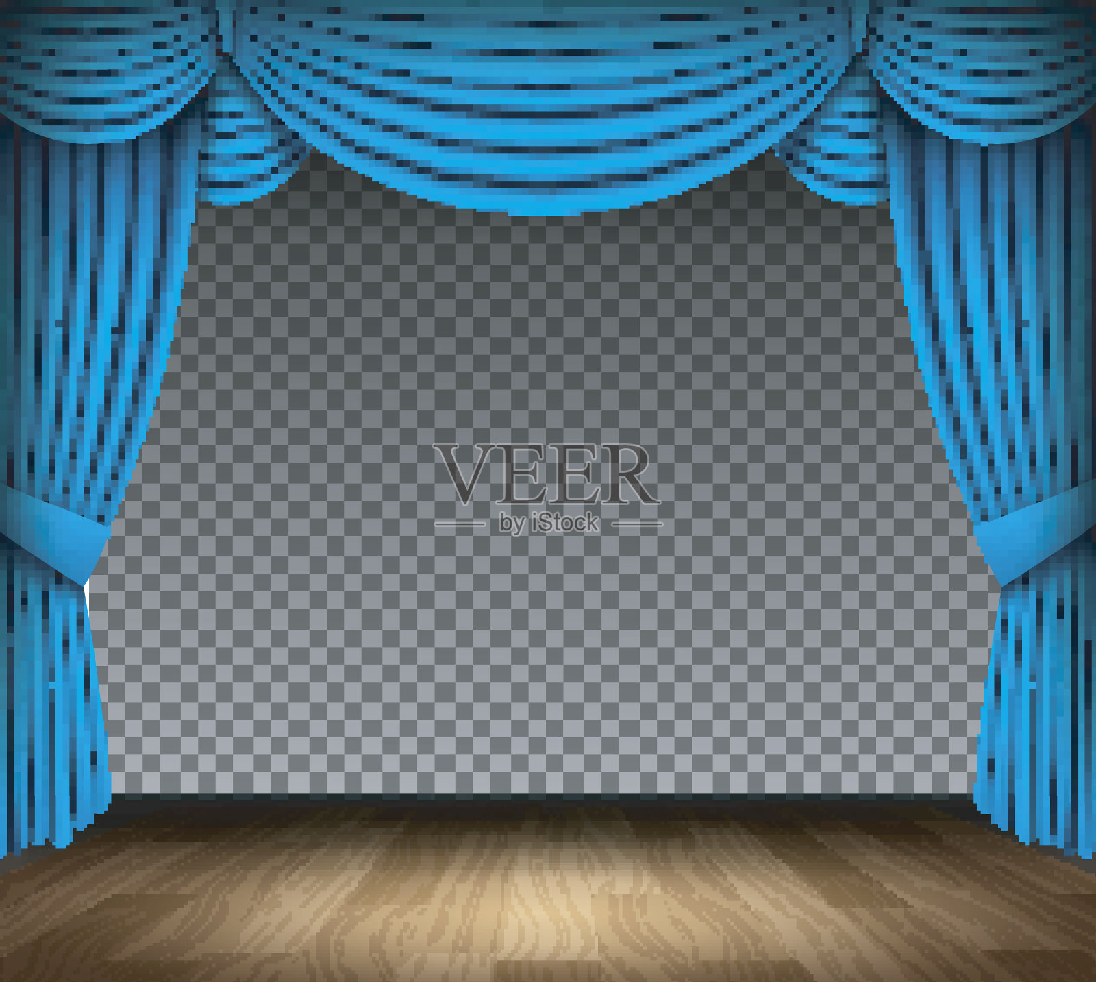 透明背景上的蓝色古典剧场幕布插画图片素材