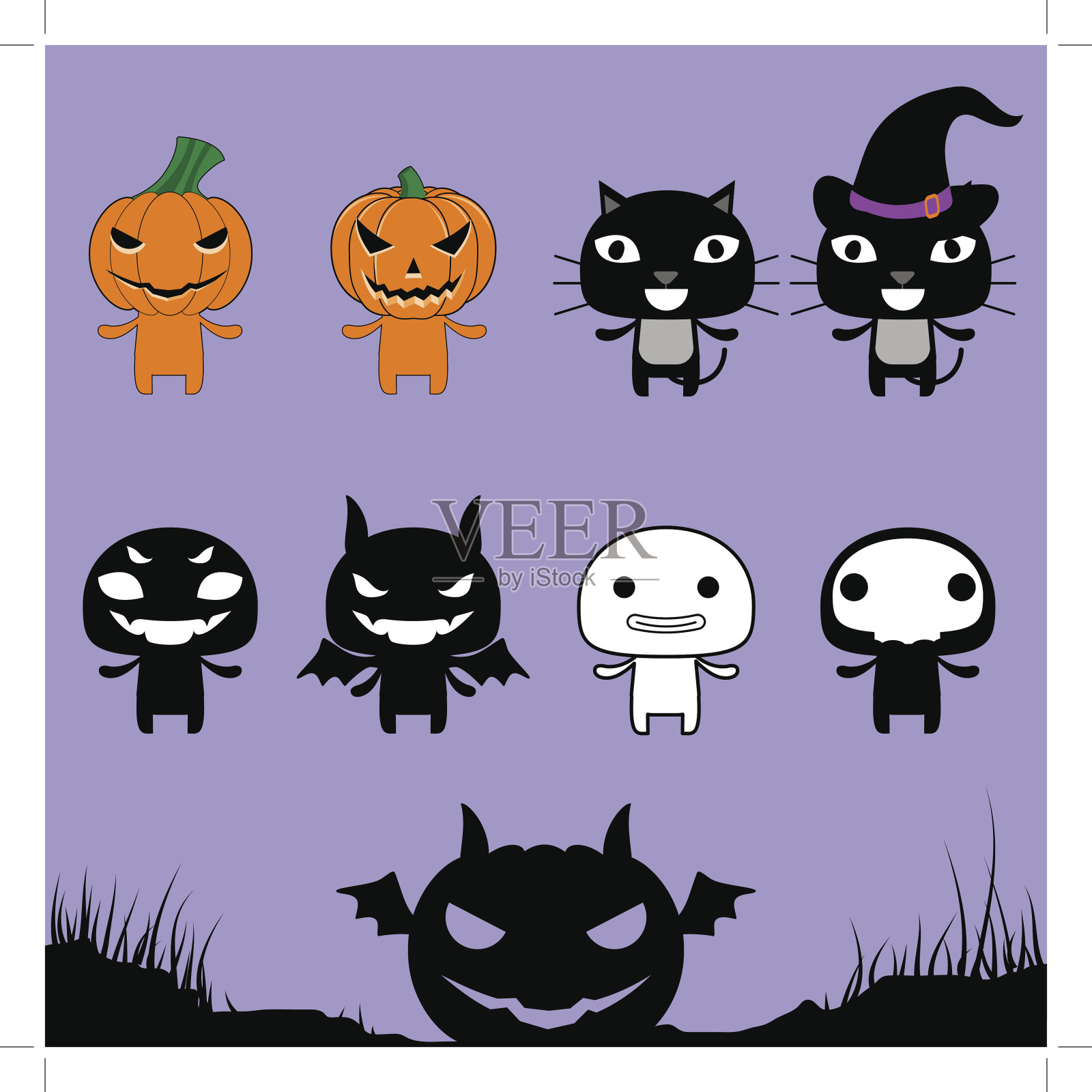 人物万圣节在紫菜的背景插画图片素材