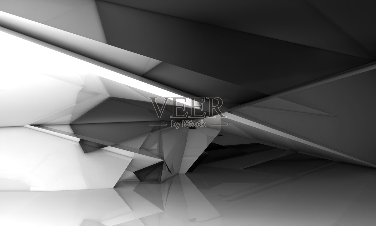 闪耀混乱的多边形晶体内部，3d照片摄影图片