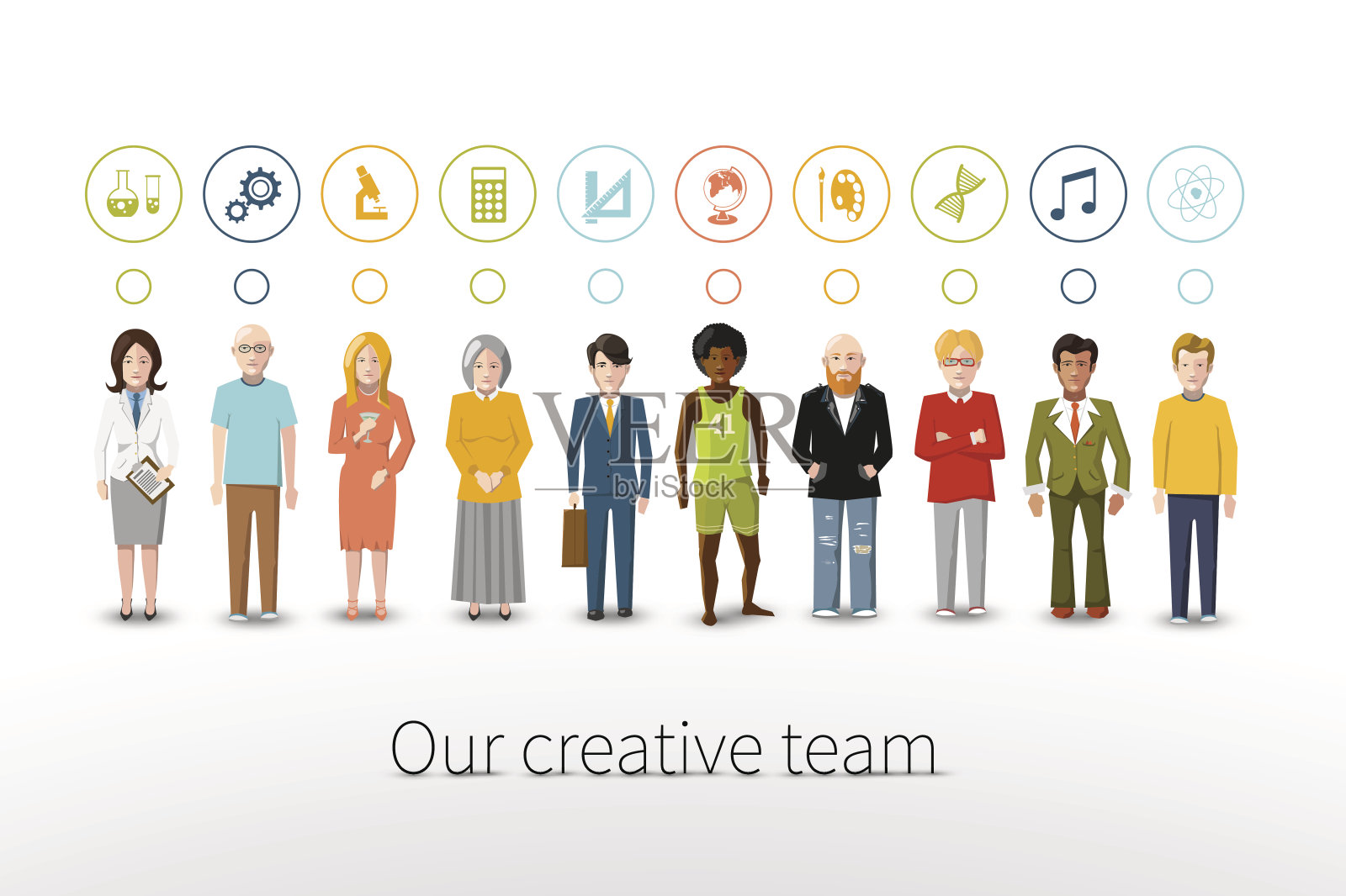 我们的创意团队由10个人组成，他们都有职业图标插画图片素材