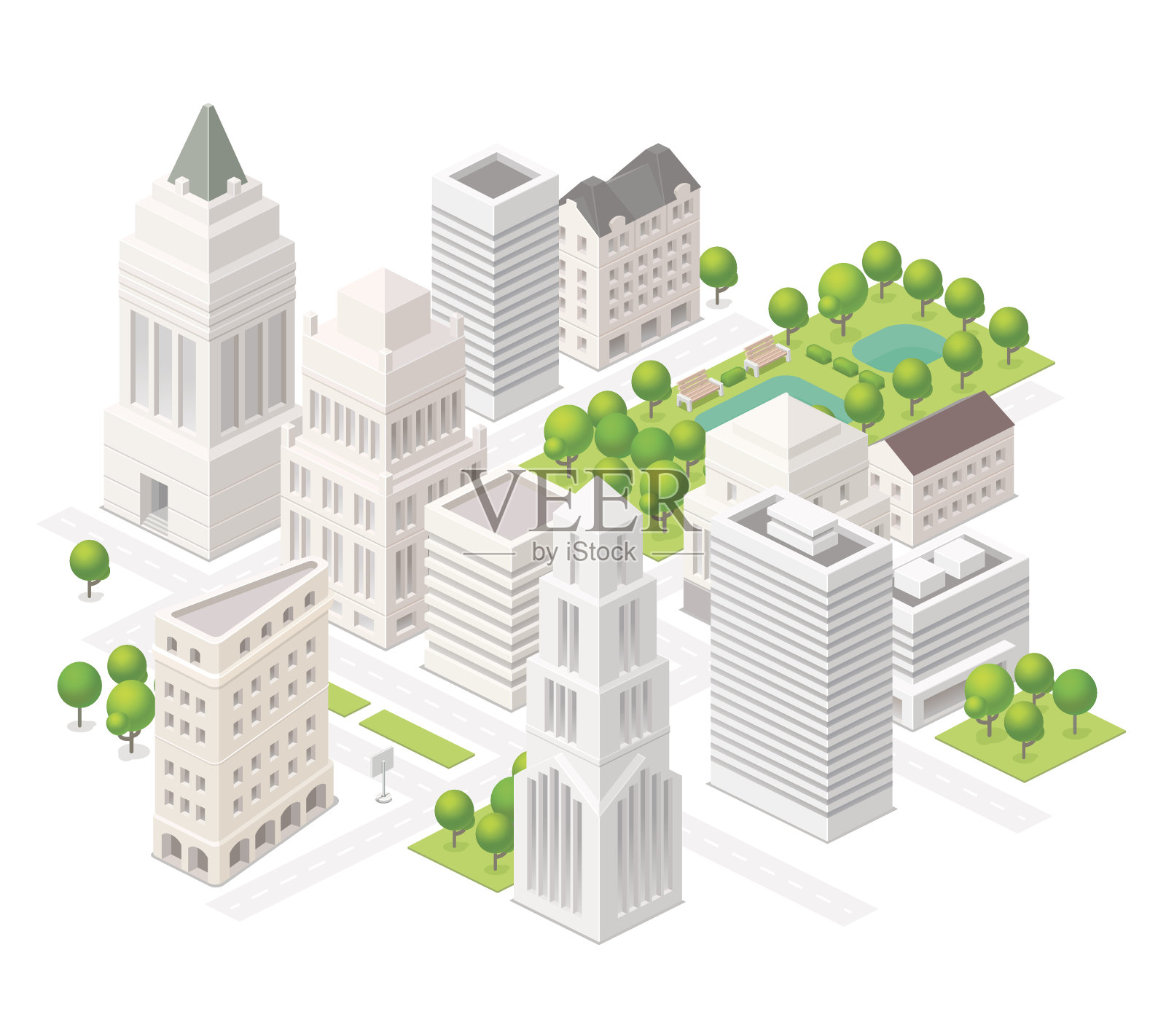 大城市。等距向量元素的集合。插画图片素材