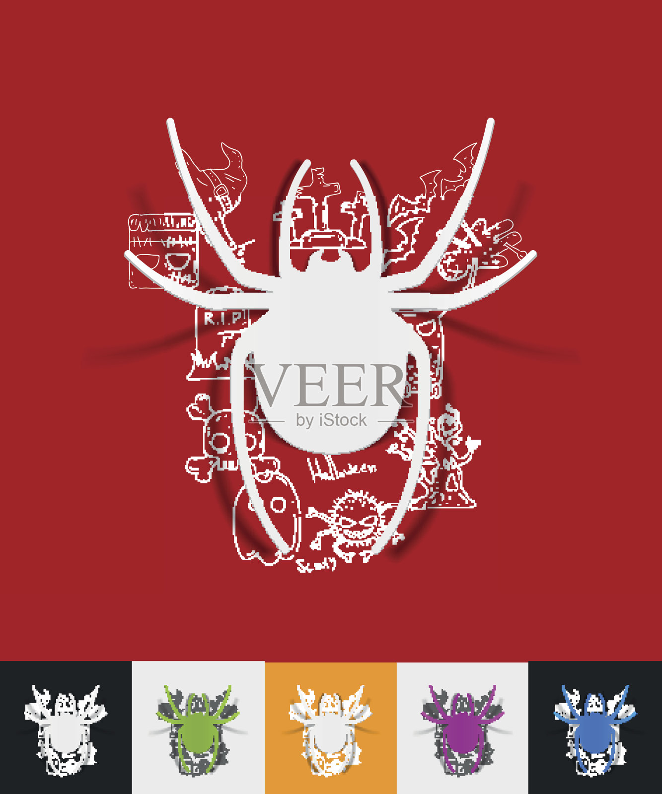 蜘蛛纸贴纸与手绘元素插画图片素材