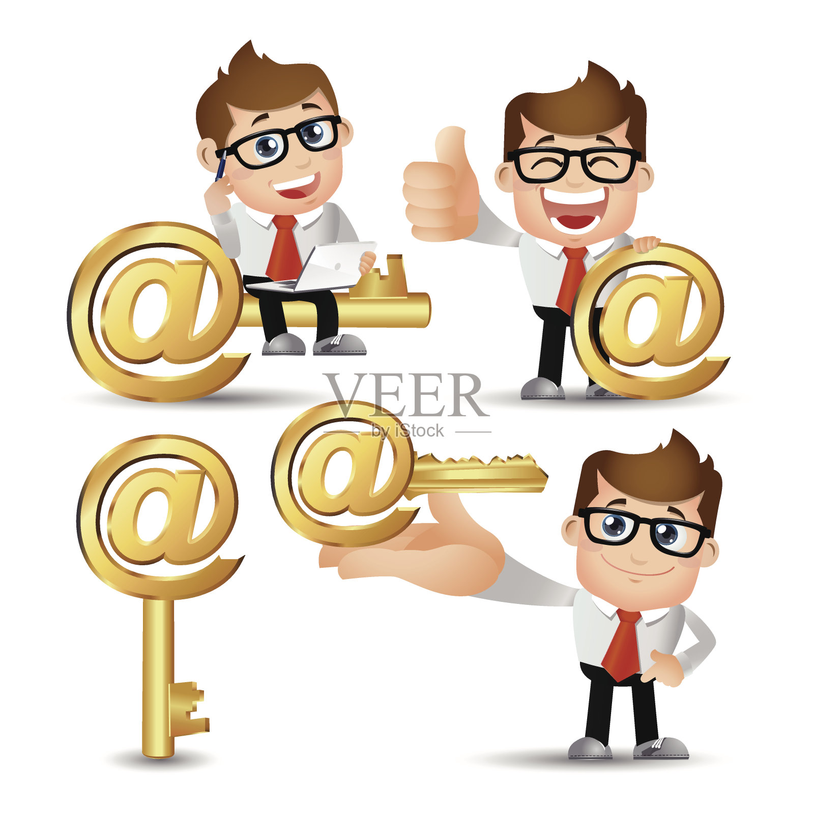 People Set - Business - Internet security。关键。男人插画图片素材