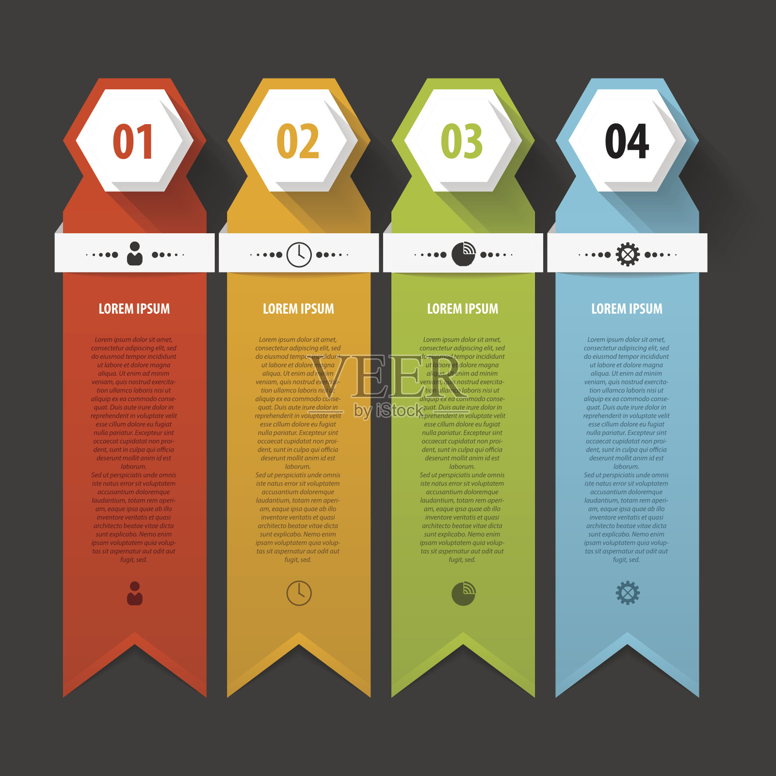 彩色横幅模板的步骤演示。向量插画图片素材