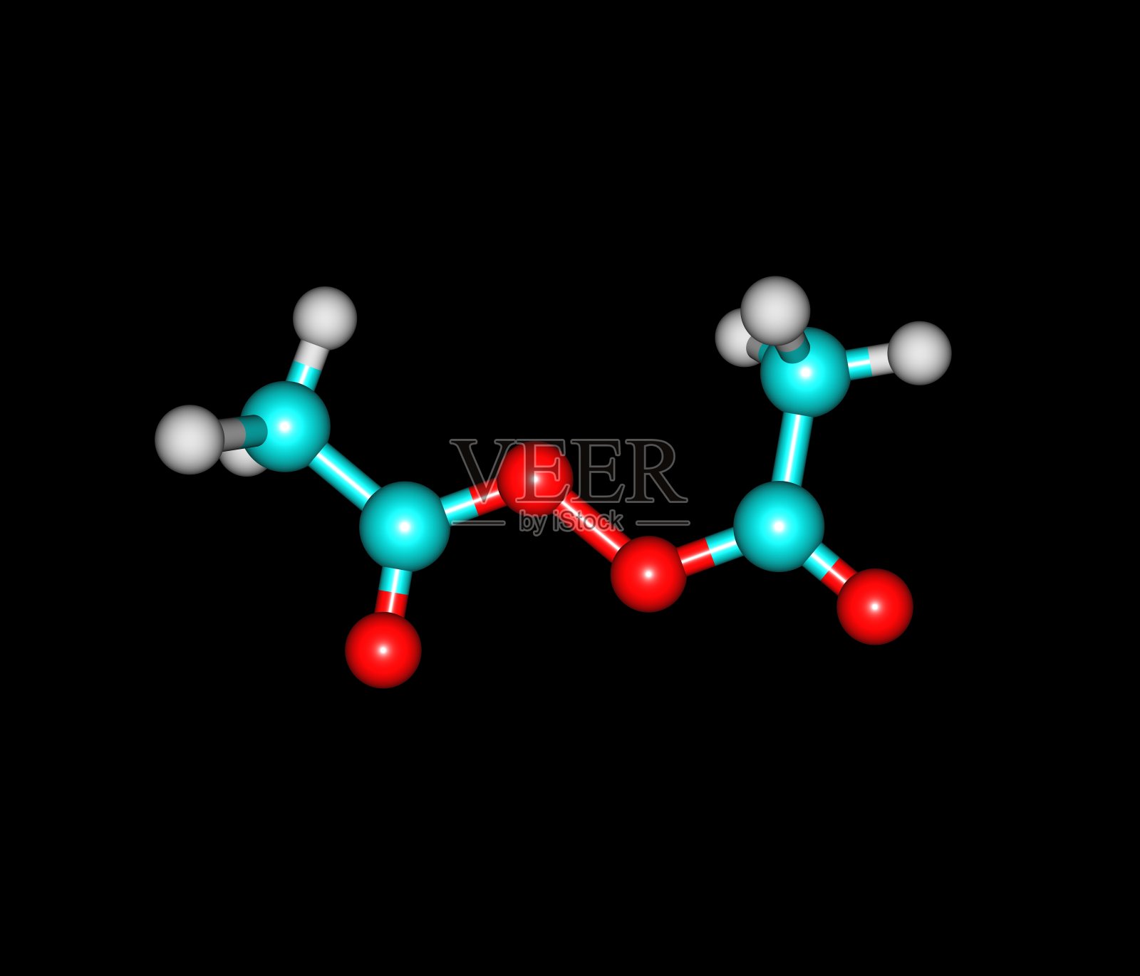 过氧化双乙酰分子在黑色上分离照片摄影图片