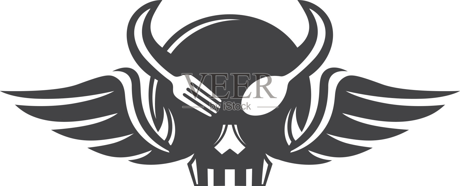 骷髅吃牛角翅膀插画图片素材