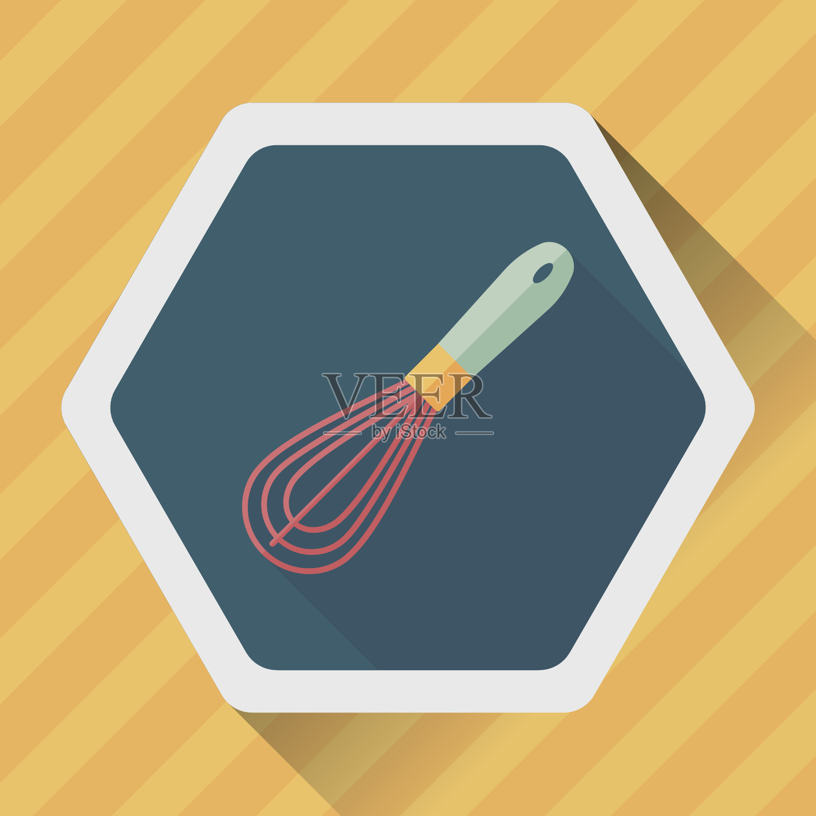 厨房用具打蛋器平图标与长影子，eps10插画图片素材