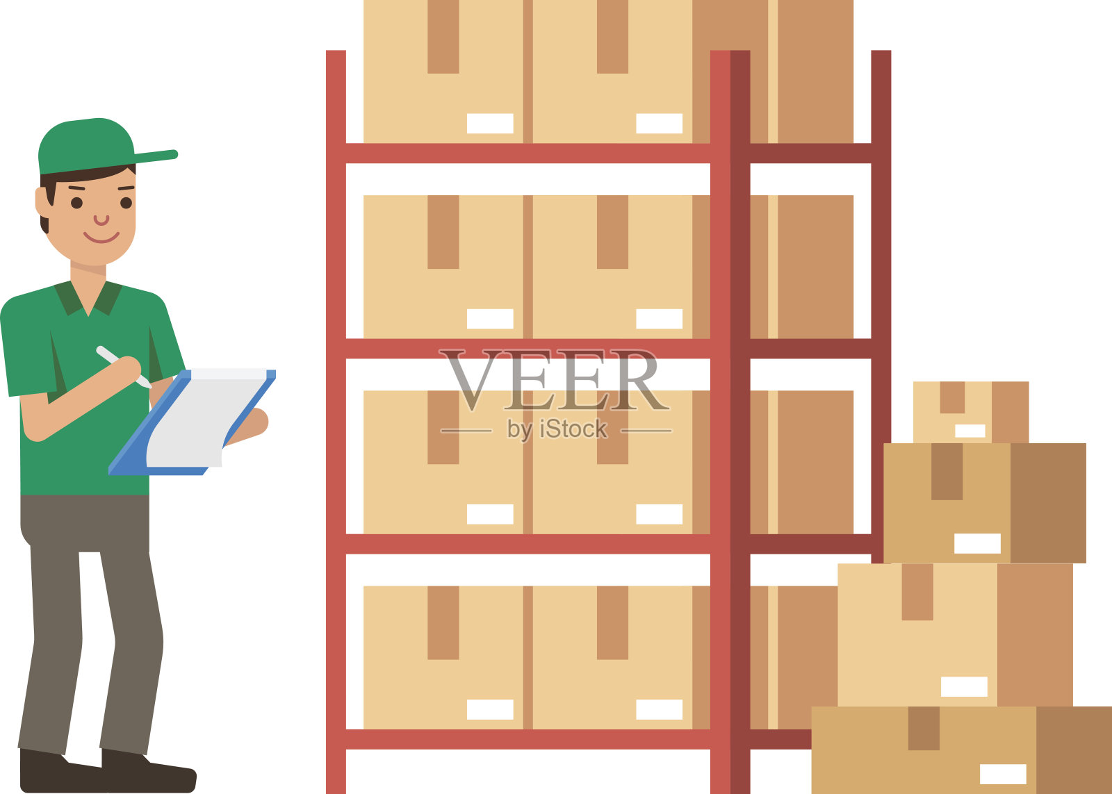 仓库库存和送货工人现代平面风格矢量插图插画图片素材
