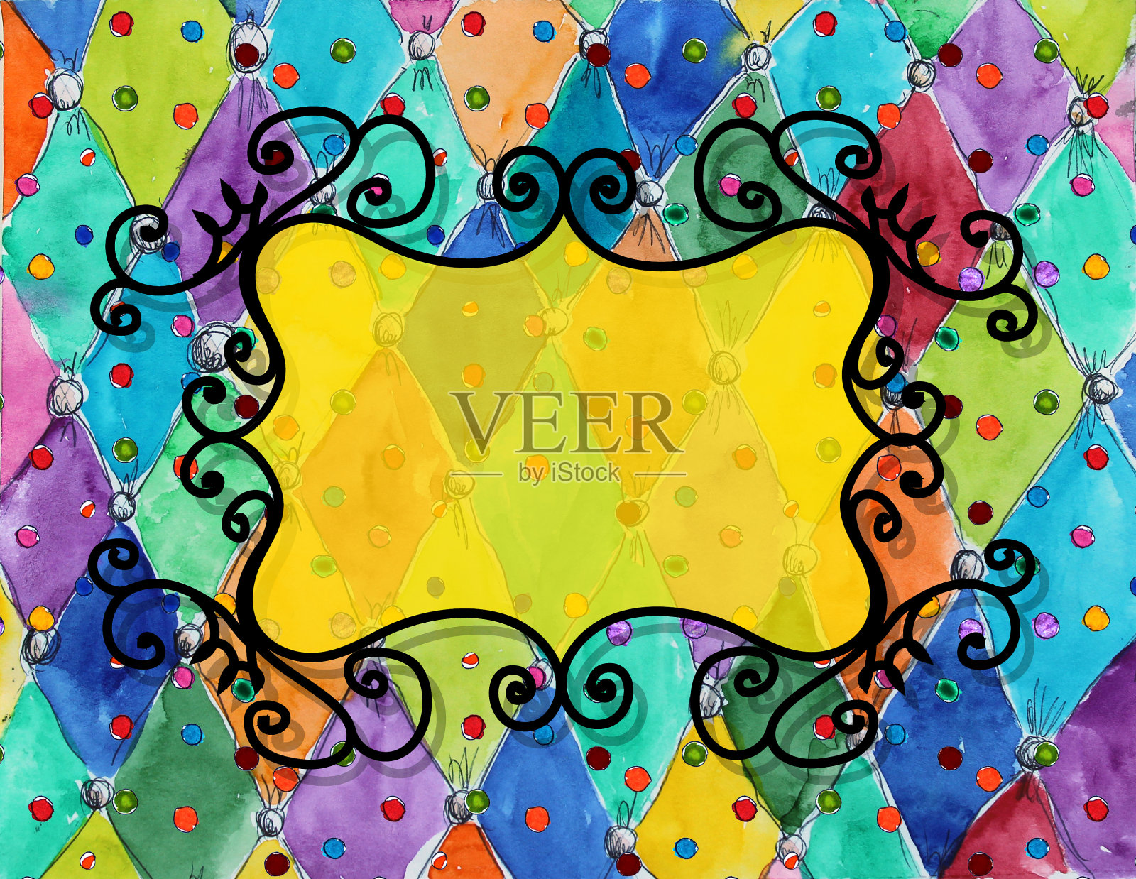 水彩手绘垃圾马戏团复古模式与框架插画图片素材