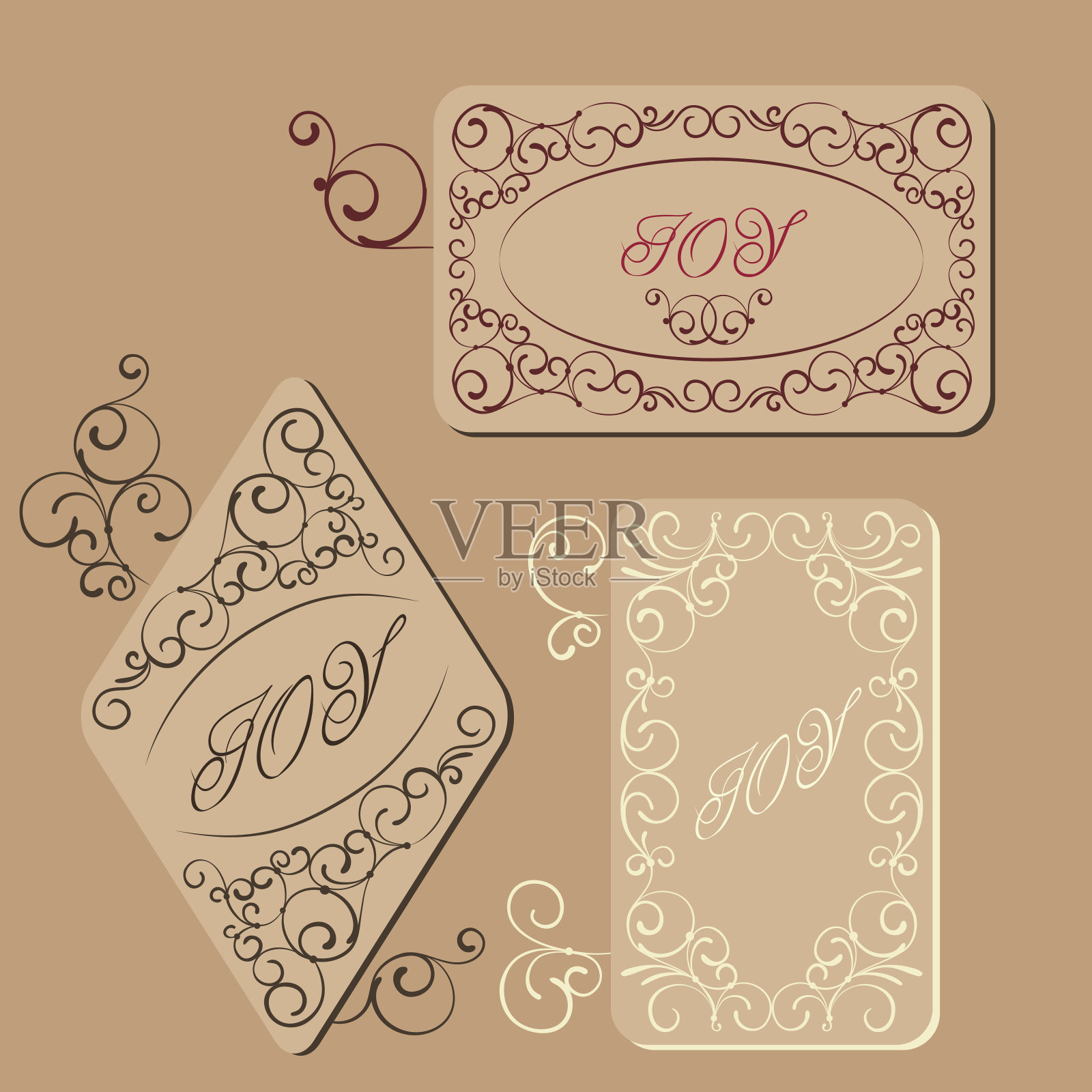 优雅的维多利亚漩涡礼品标签插画图片素材