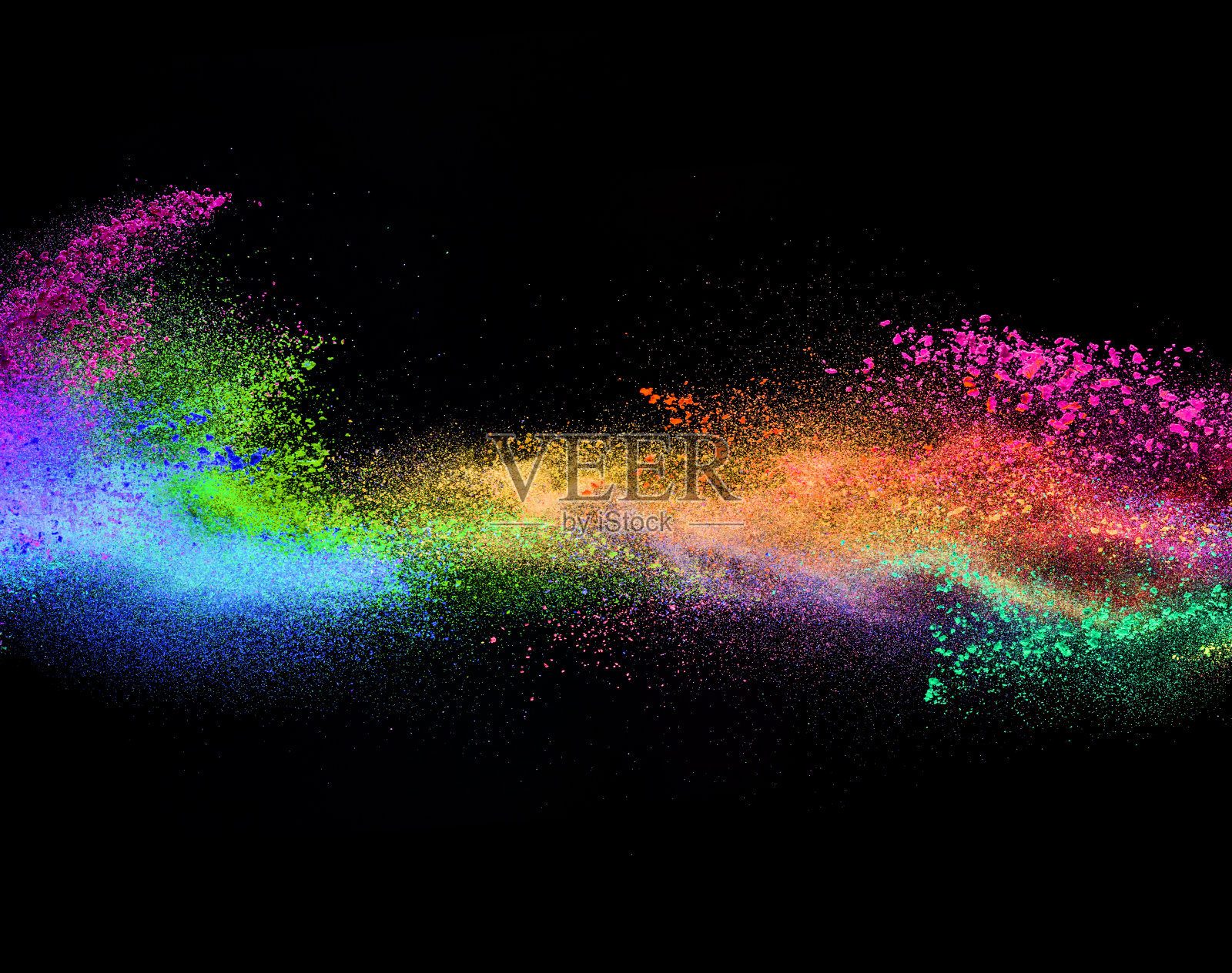 彩色粉末在黑色背景上爆炸照片摄影图片