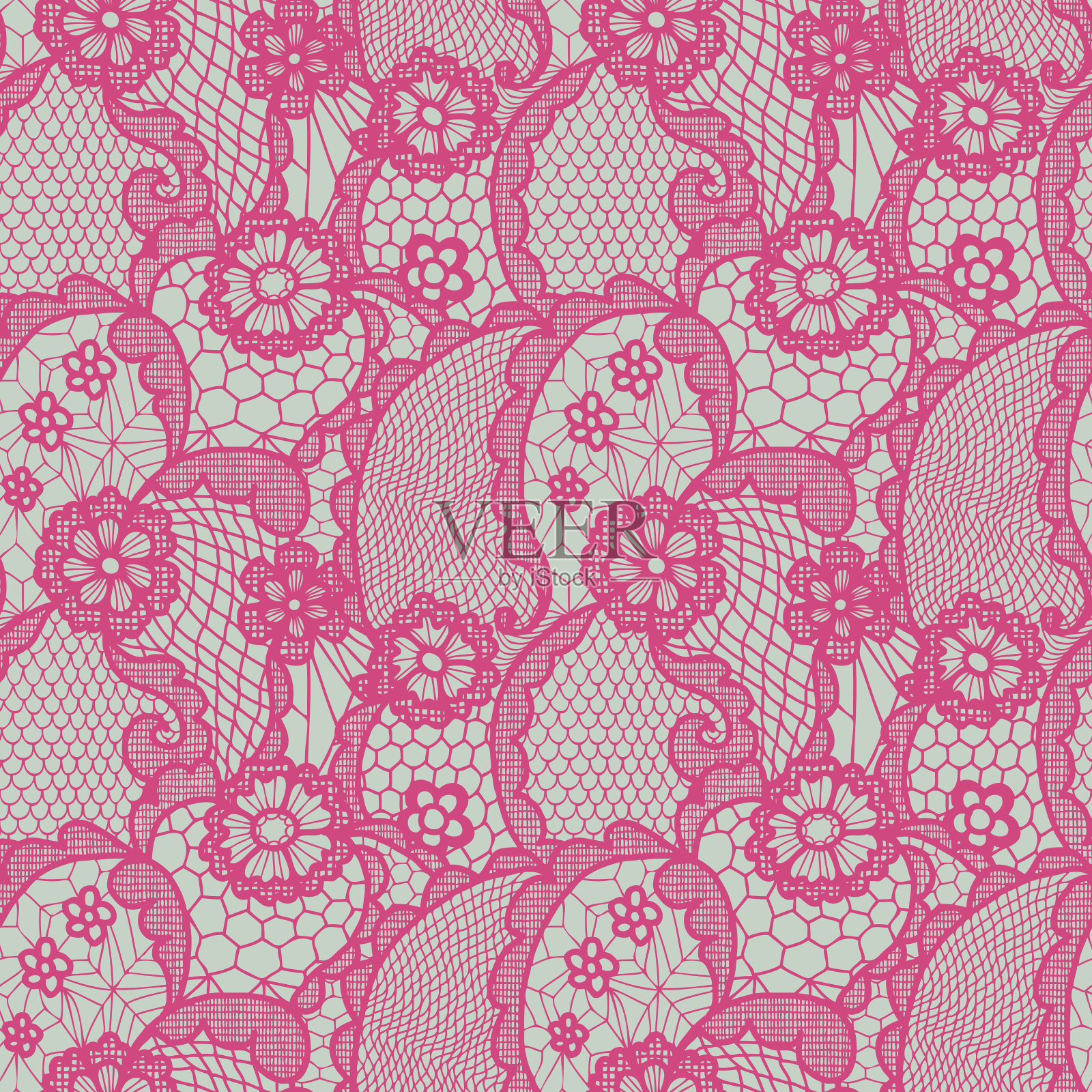 花边无缝图案与花插画图片素材