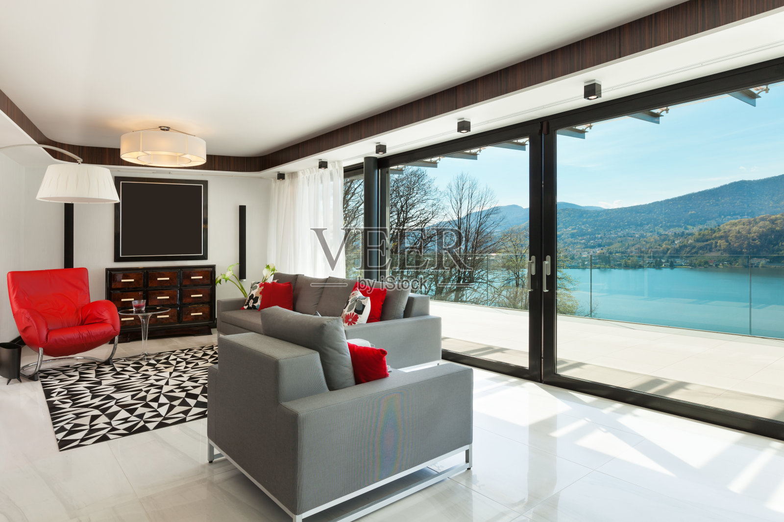 室内设计，现代客厅照片摄影图片