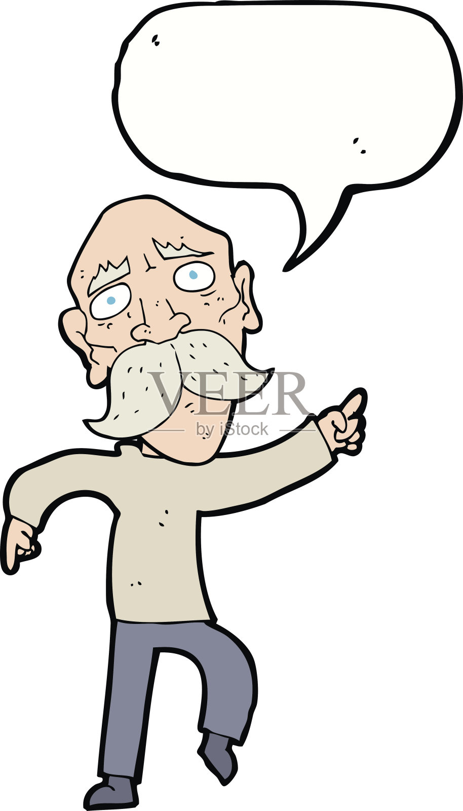 卡通悲伤的老人用言语指着泡泡设计元素图片
