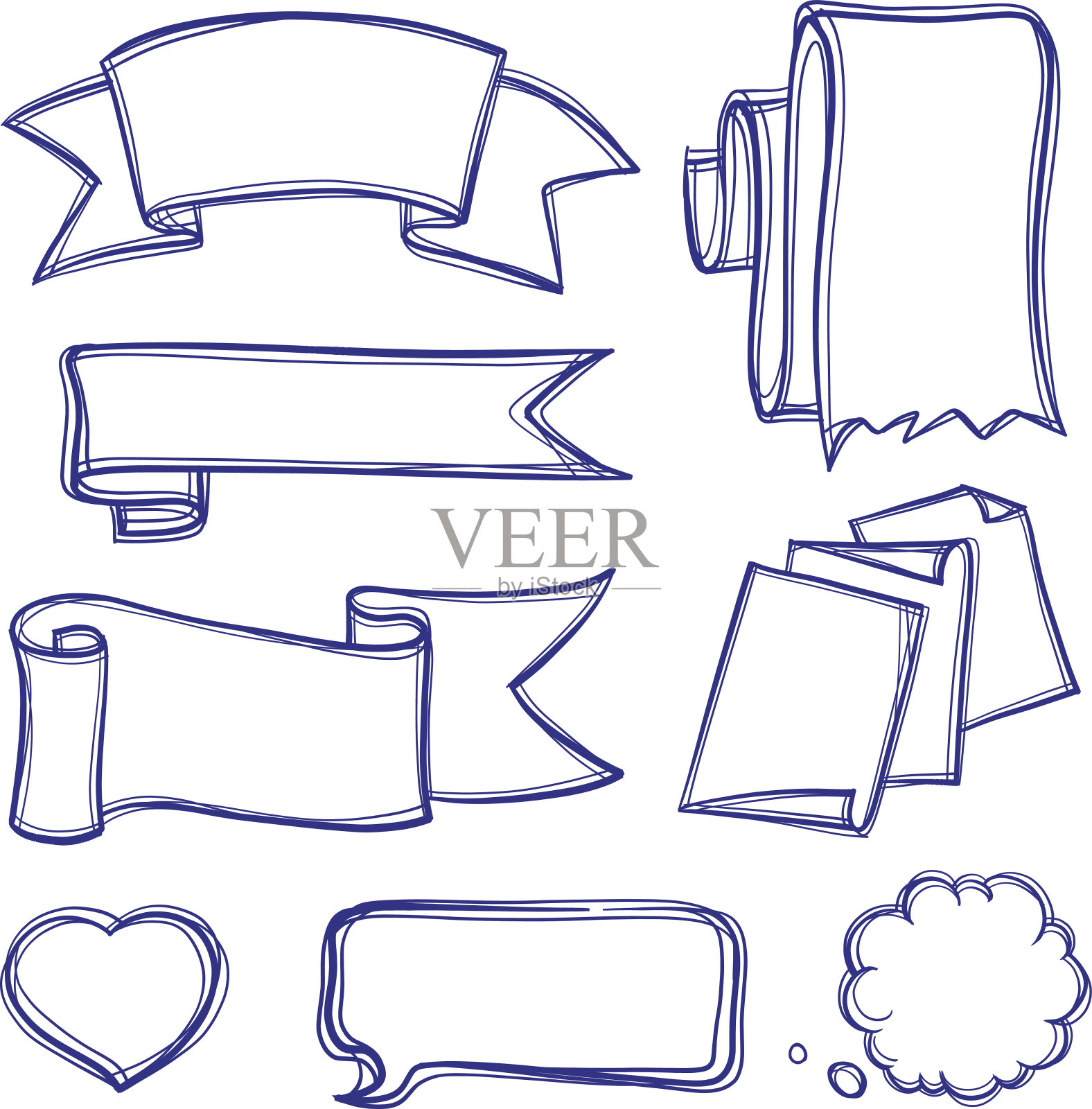 横幅和气泡涂鸦图标设置插画图片素材