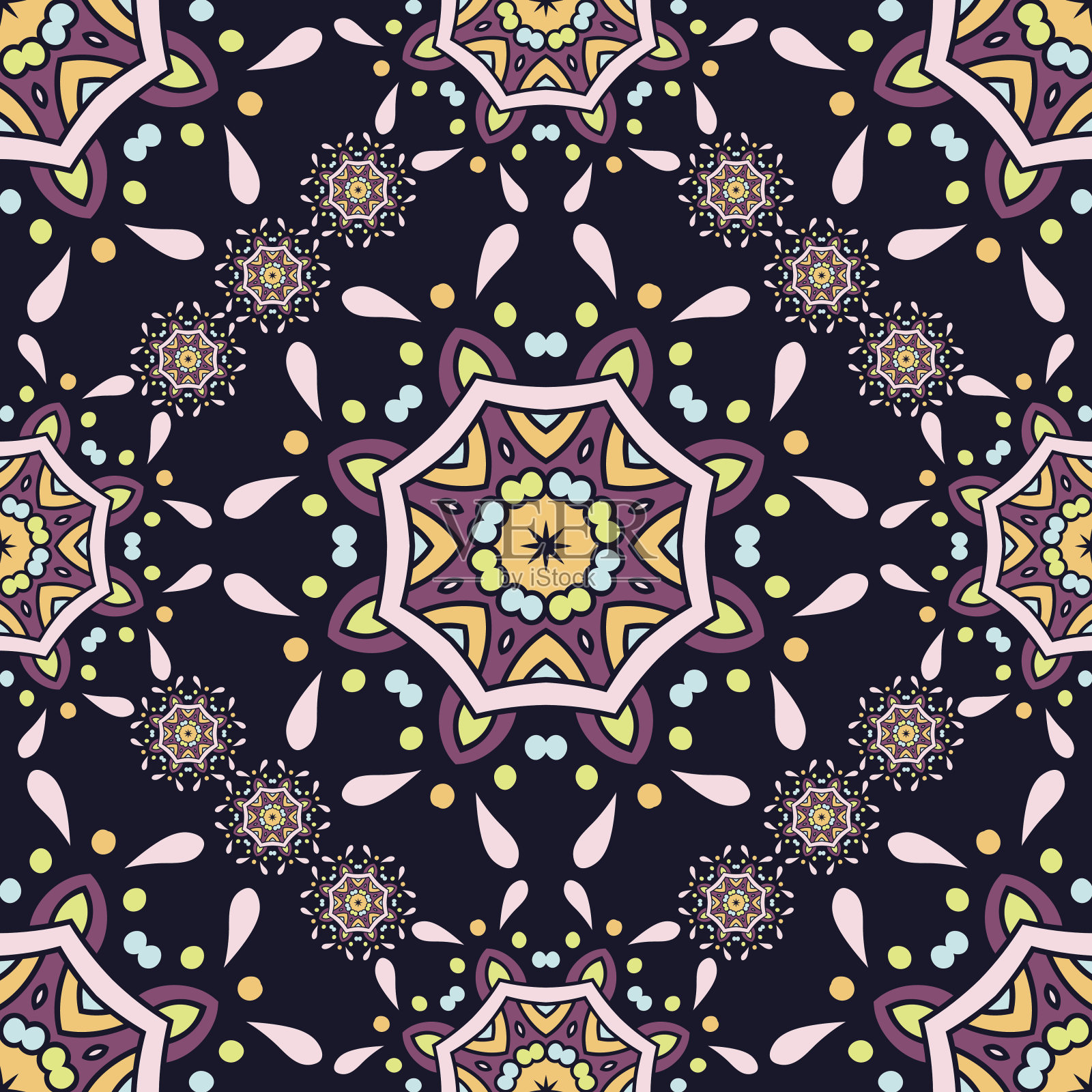 少数民族饰品。花圆的背景。少数民族饰品。模式的装饰品。插画图片素材