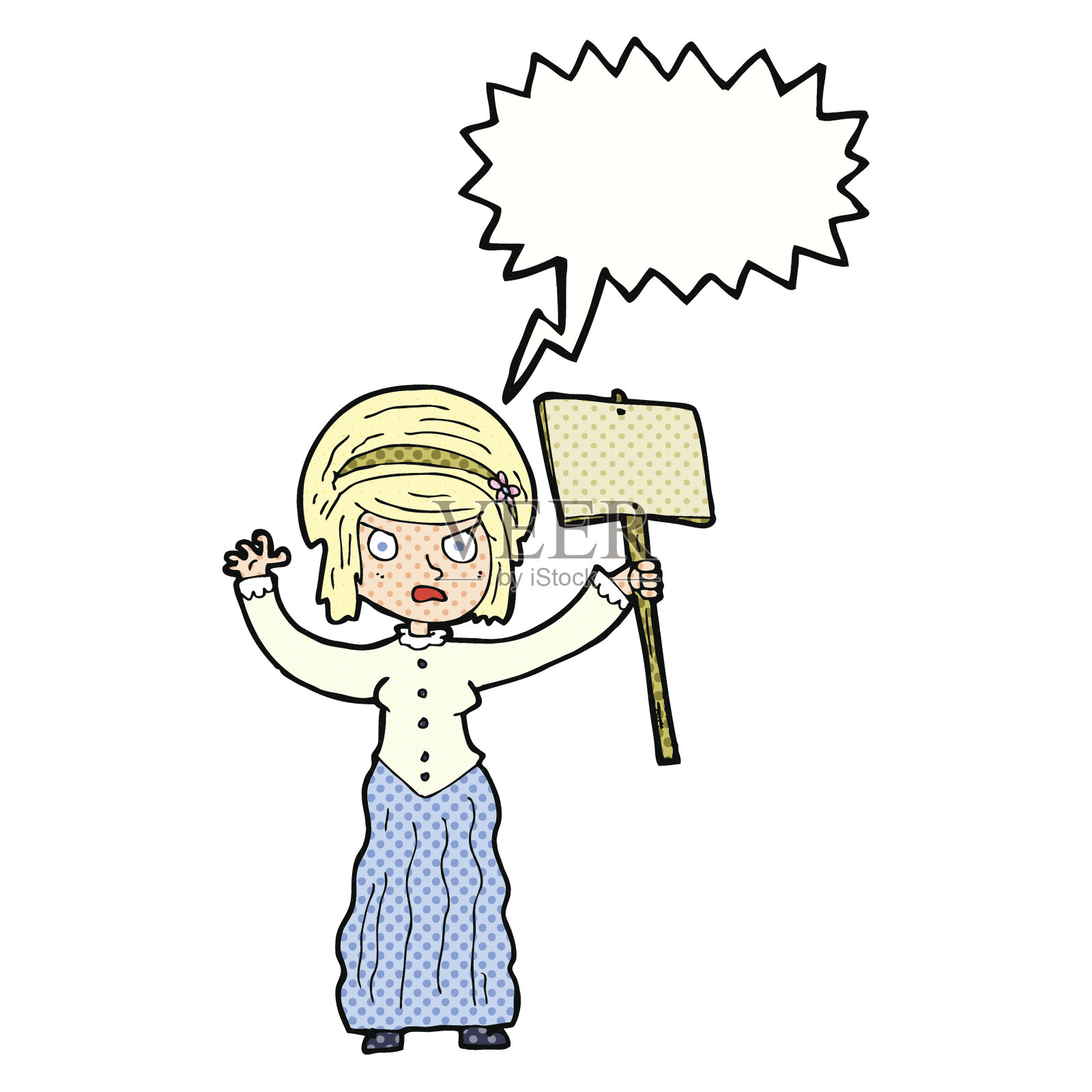 卡通维多利亚妇女用言论泡泡抗议插画图片素材