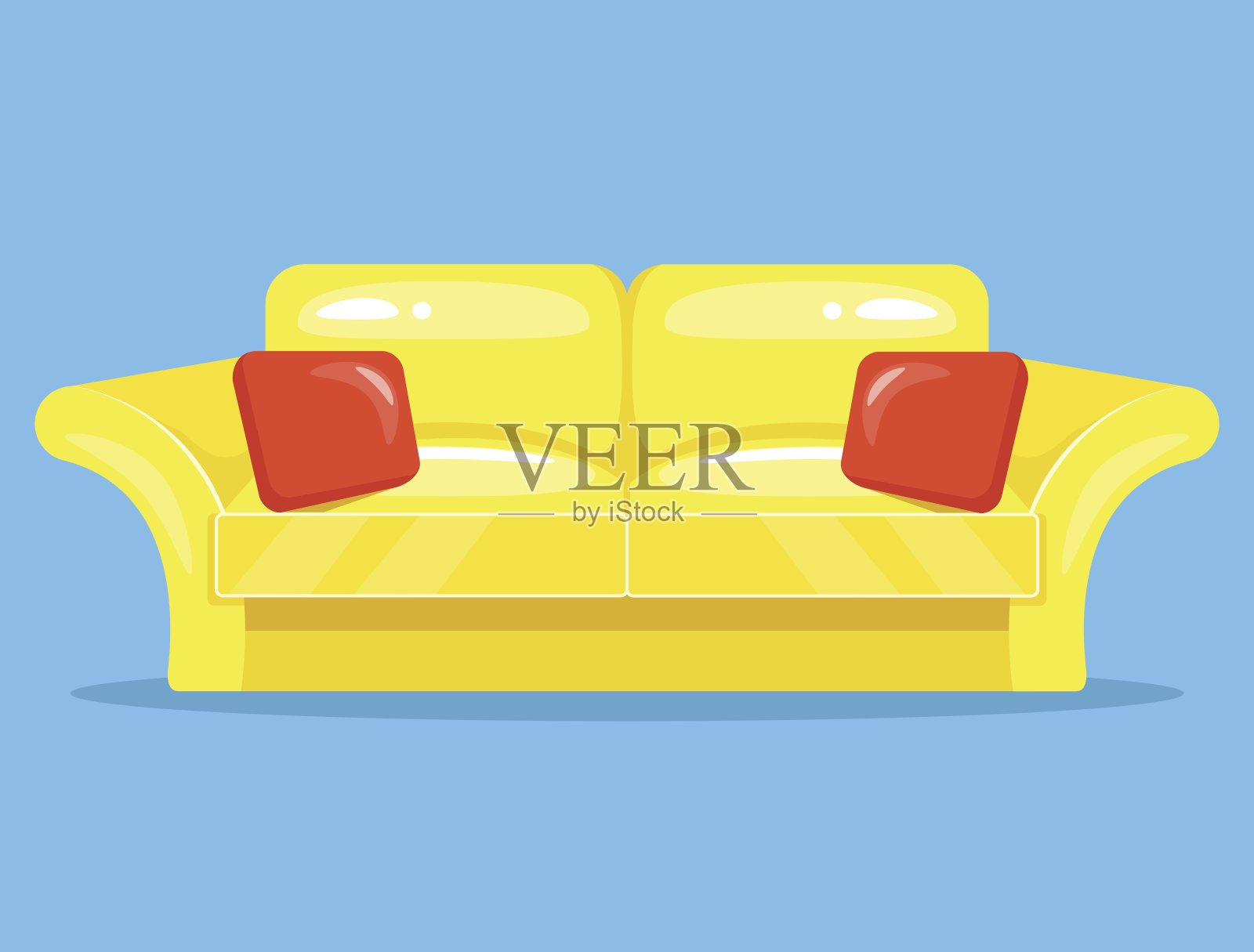 黄色卡通扁平沙发。矢量图插画图片素材