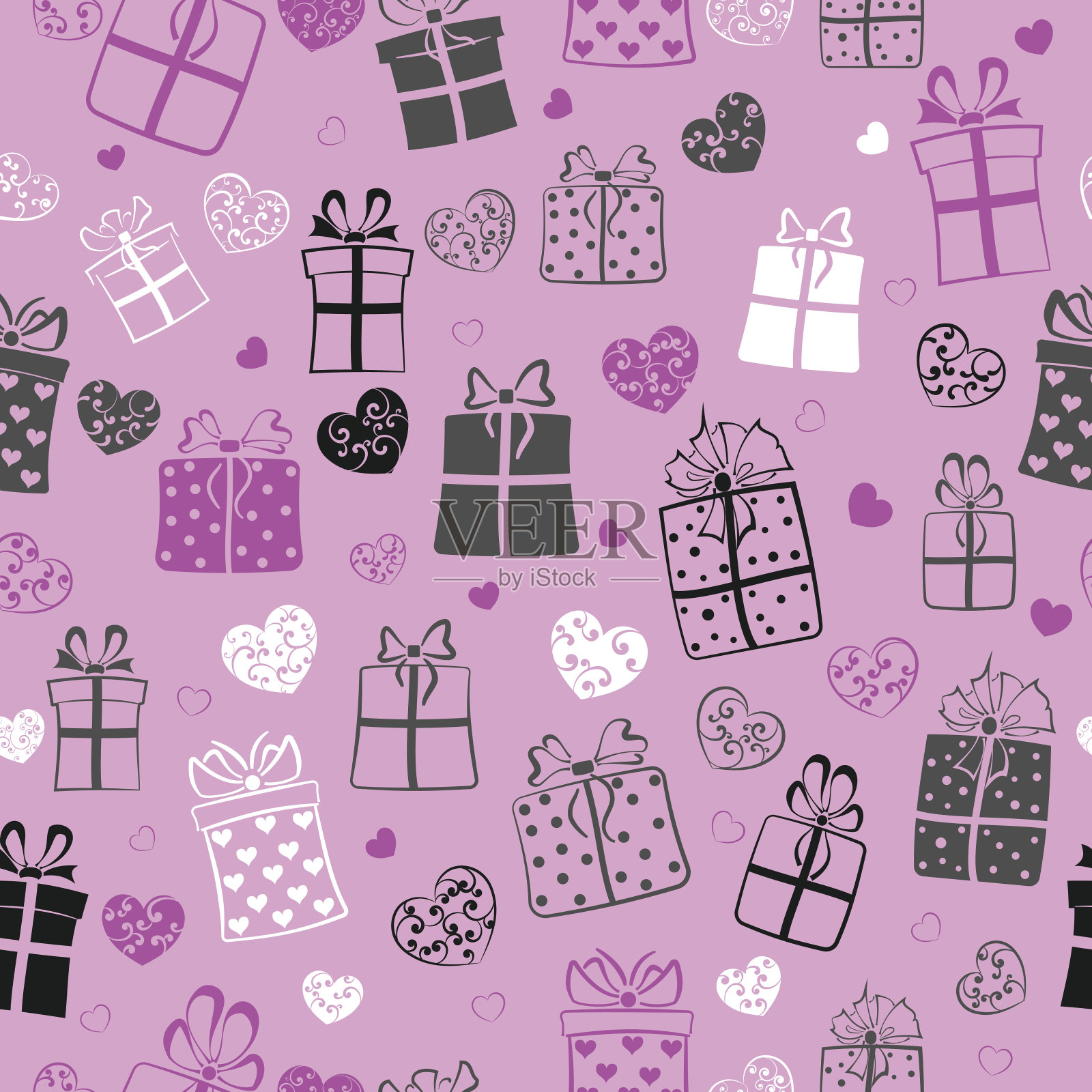 无缝心形图案和礼盒设计模板素材