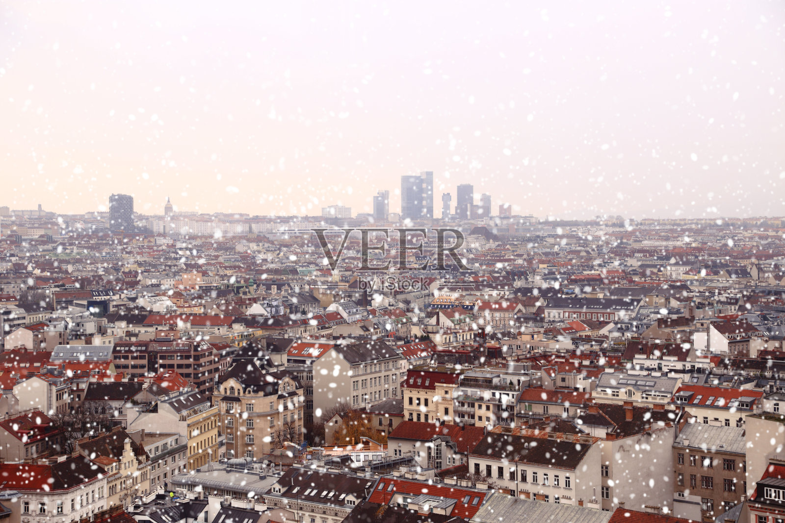 维也纳的屋顶上覆盖着积雪照片摄影图片