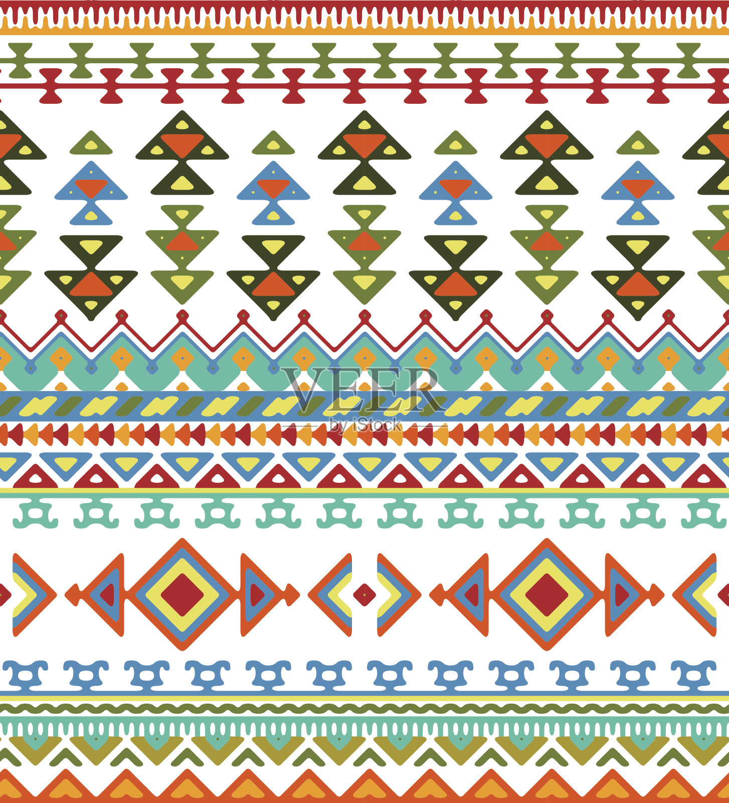 无缝手绘条纹图案与民族和部落装饰。插画图片素材