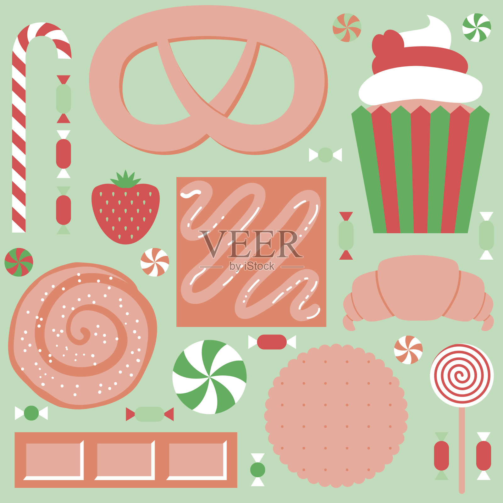 一套不同的甜食插画图片素材