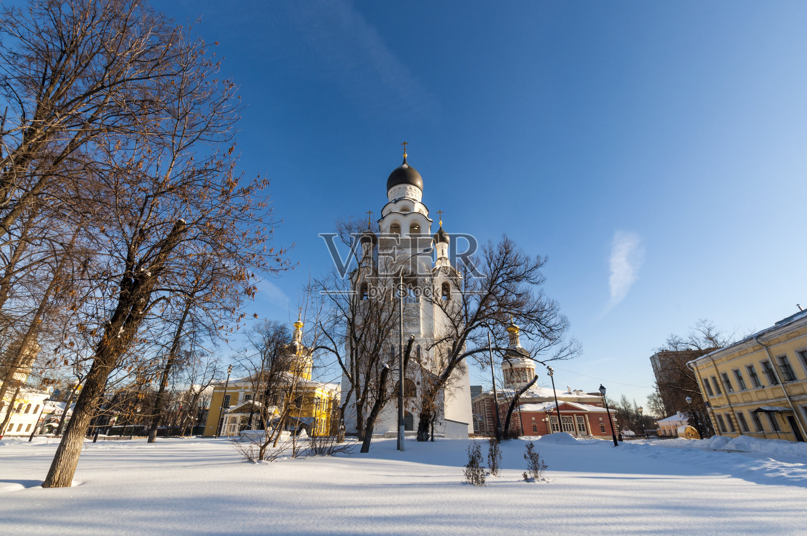 莫斯科东正教会，俄罗斯的冬天，照片摄影图片